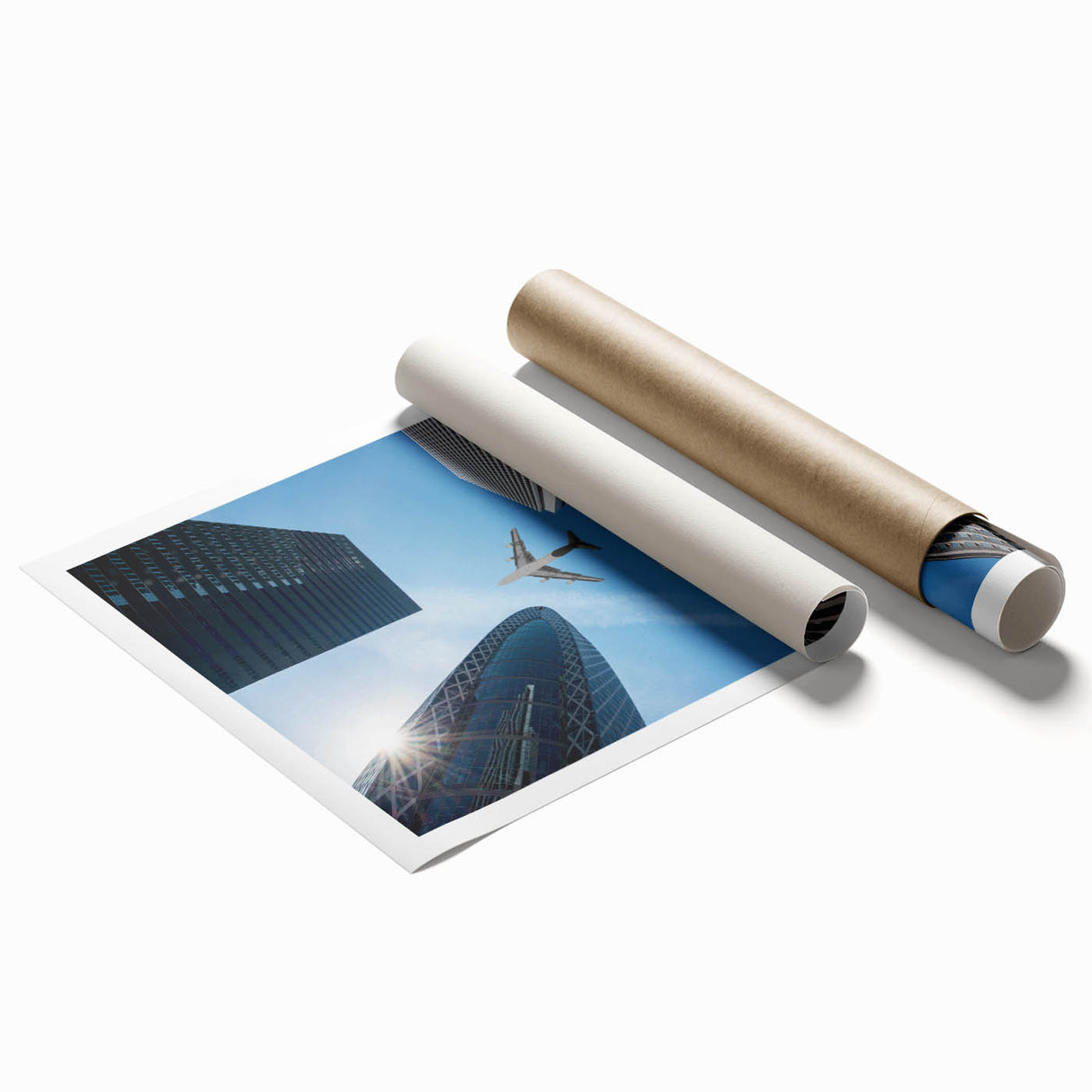 Extra large rolled print of Tokyo scenery with cherry blossoms in soft pink and white hues.