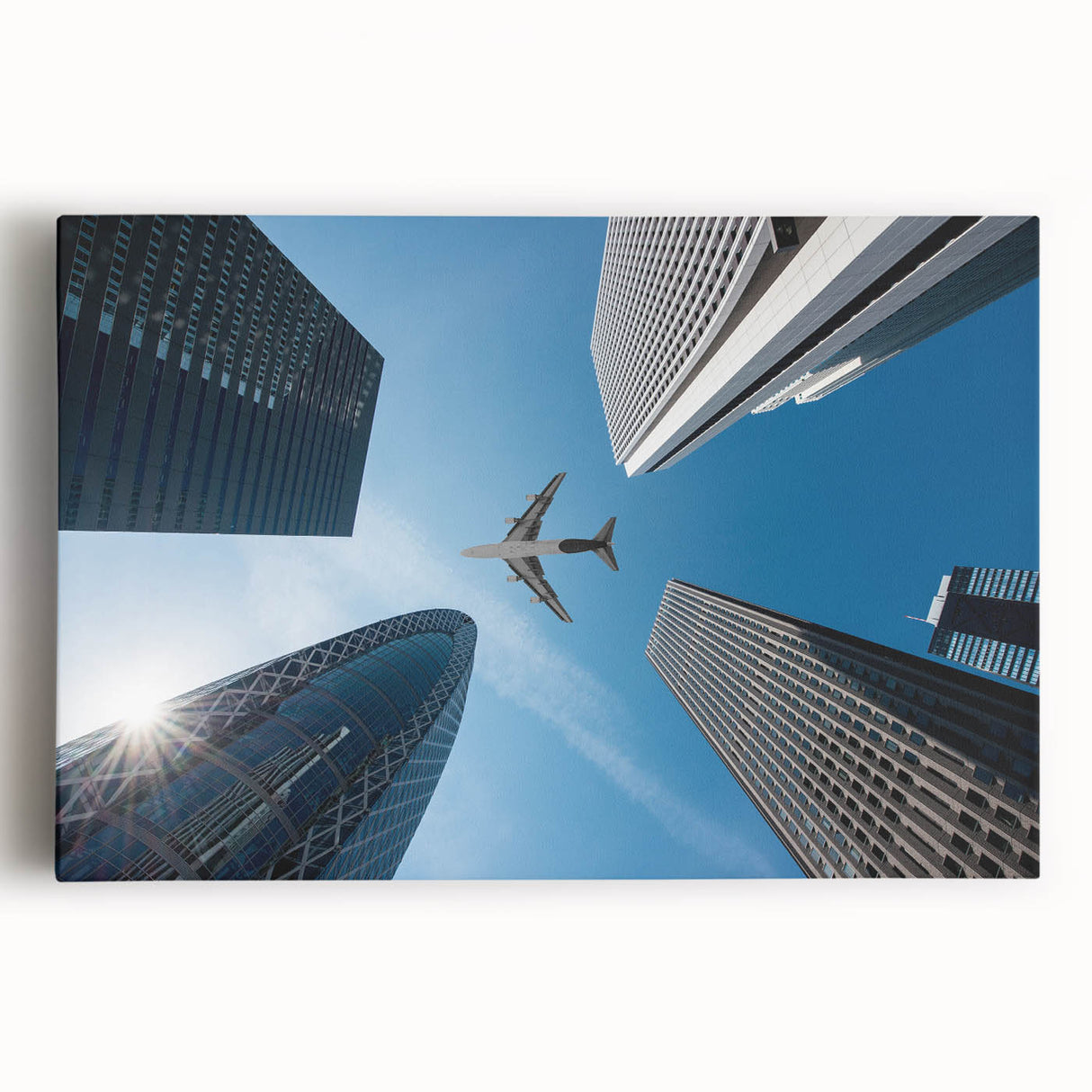 Black and white large art print of Tokyo skyline on stretched canvas, suitable for kitchen wall art.