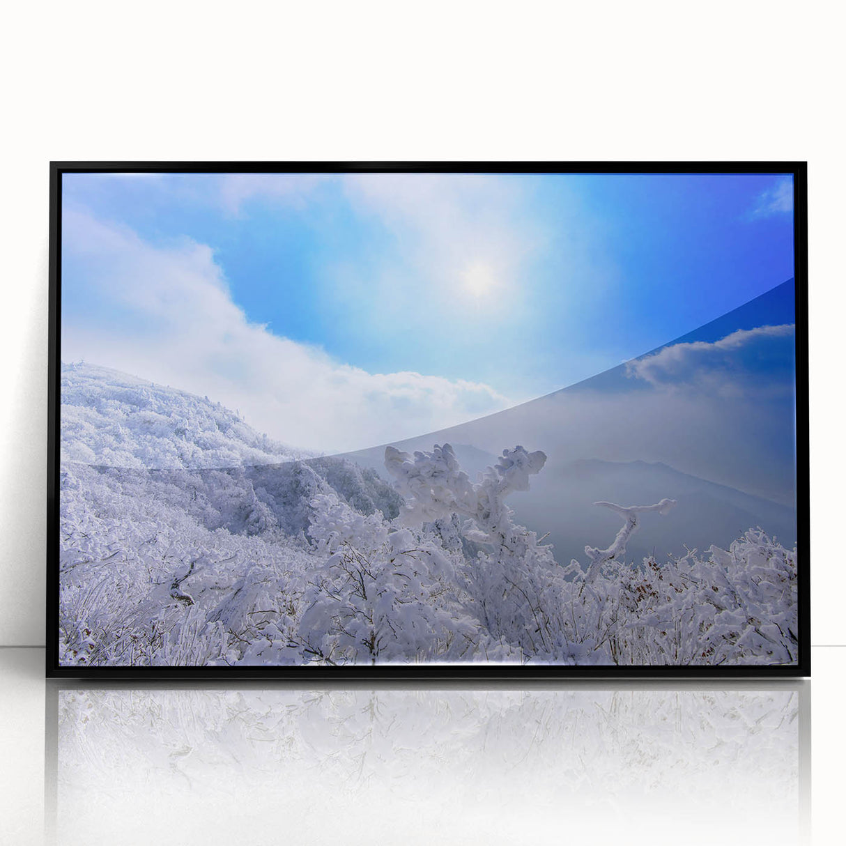 Large abstract wall art depicting an Asian landscape in muted earth tones on a framed acrylic.