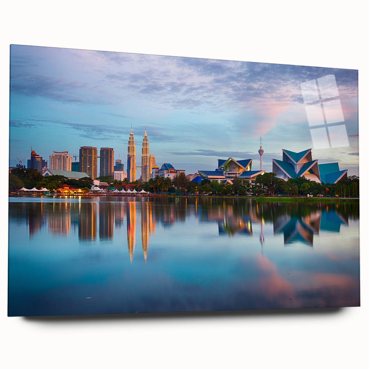 Large abstract wall art featuring a Malaysian landscape in muted earth tones, printed on acrylic glass.