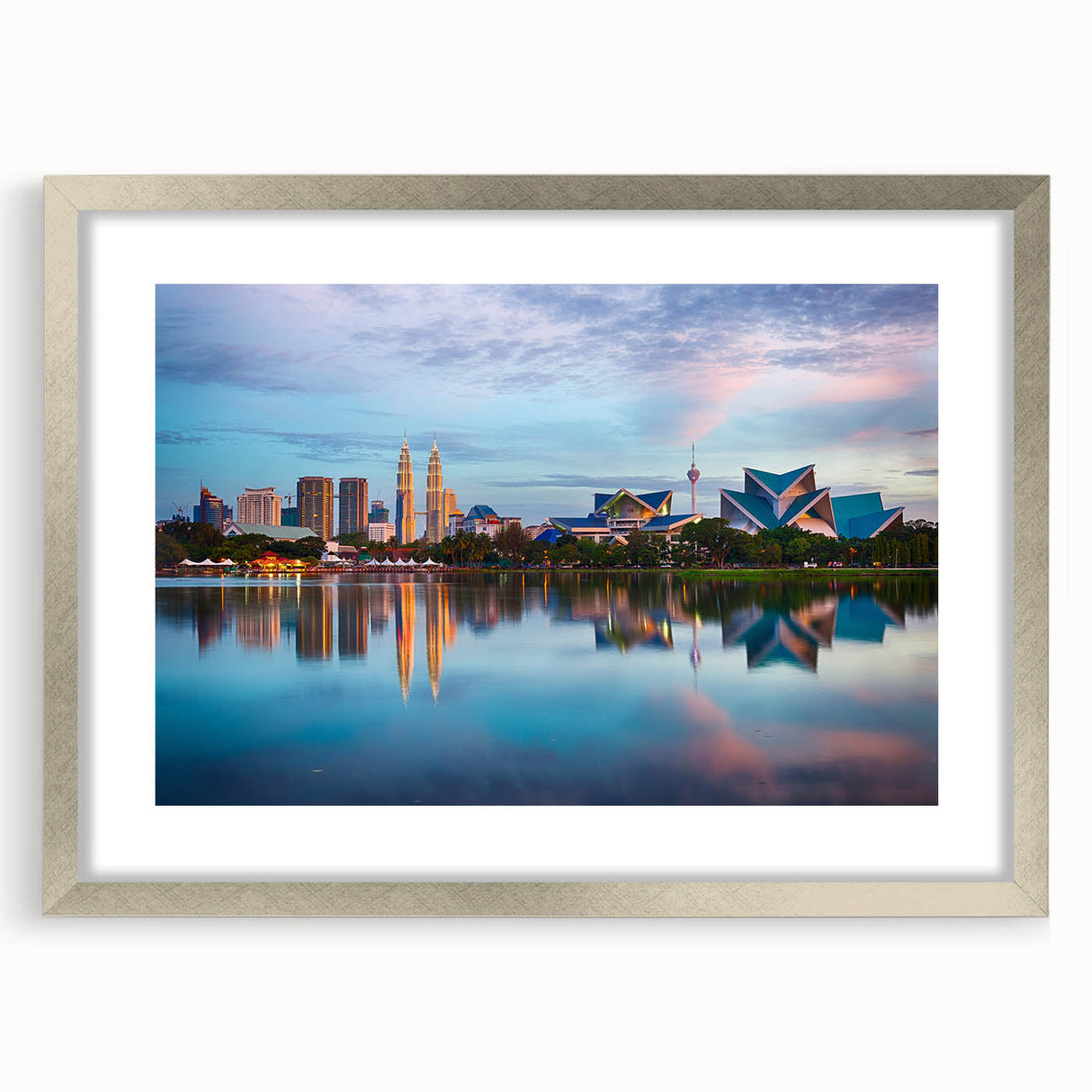 Textured abstract art print depicting a Malaysian landscape in muted earth tones on a framed canvas.