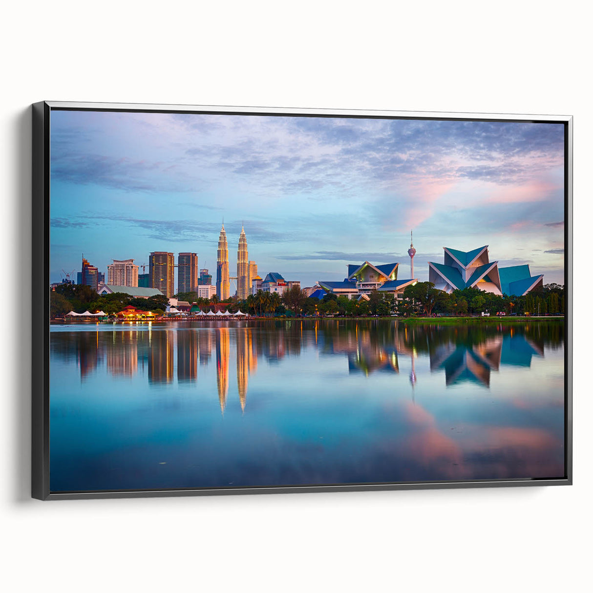 Black and white landscape art painting of Malaysian scenery on framed canvas, ideal for bedroom wall decor.