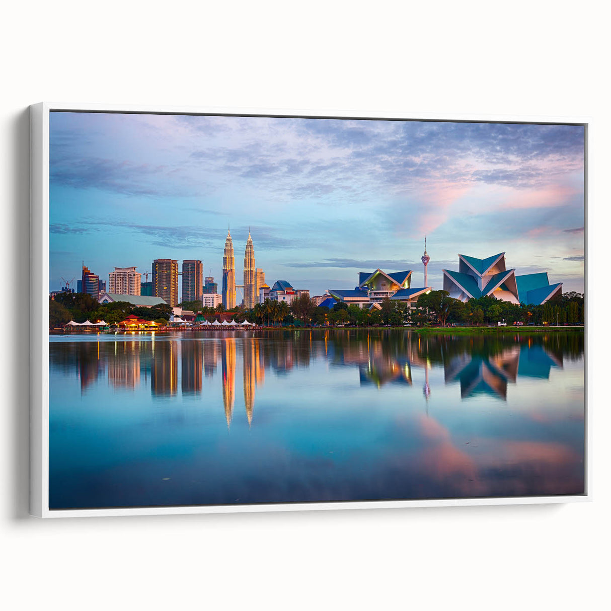 Vintage poster art depicting a colorful Malaysian landscape on a large framed canvas, suitable for living room decor.