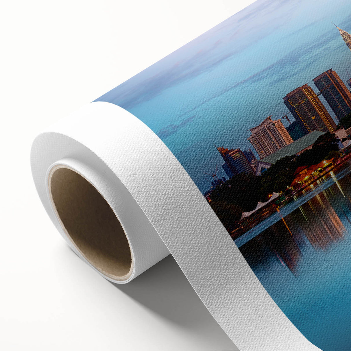 Art deco poster of a Malaysian landscape in pastel shades on rolled canvas, ideal for nursery wall art.