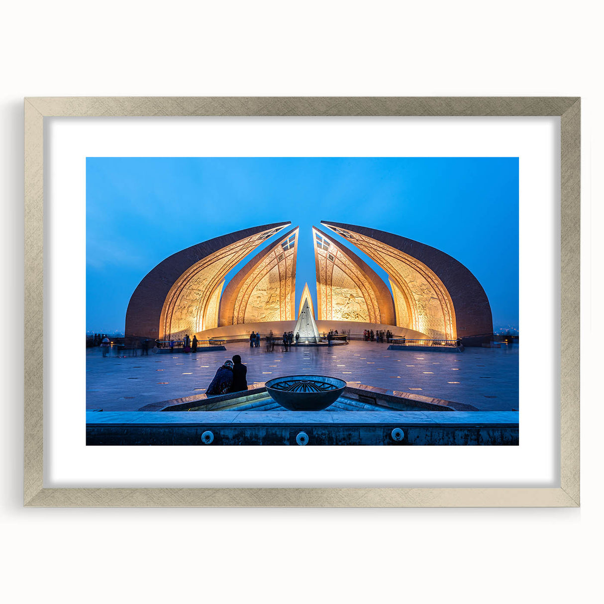 Textured abstract art print of a serene Asian landscape in muted earth tones, framed in silver, ideal for bedroom decor.