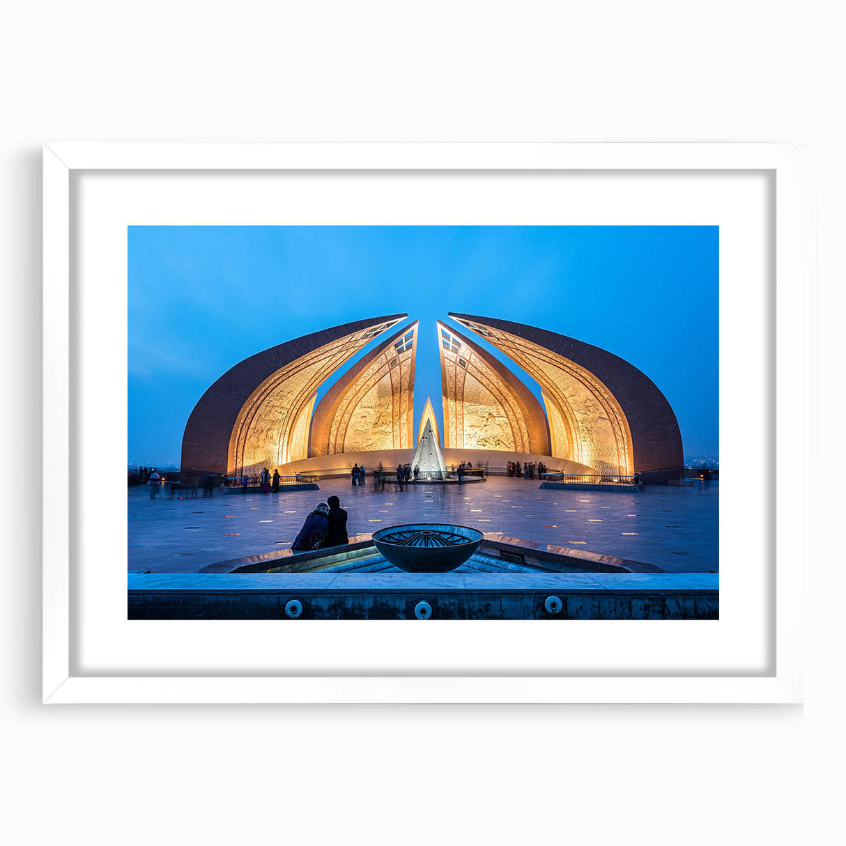 Abstract art print of a Pakistani landscape in muted earth tones on a framed white mat, ideal for dining room decor.