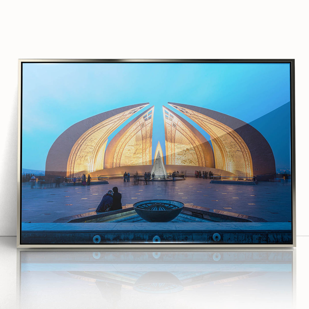 Mid-century modernist art depicting a serene Pakistani landscape in muted earth tones on a framed acrylic panel.