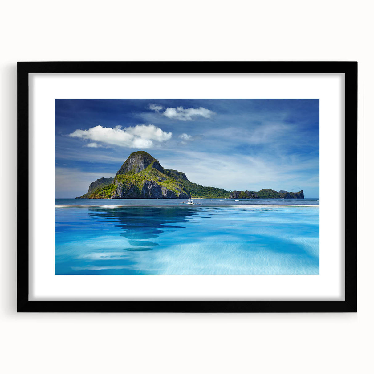 Extra large colorful abstract art print of a vibrant, textured Philippine scenery in a black frame.