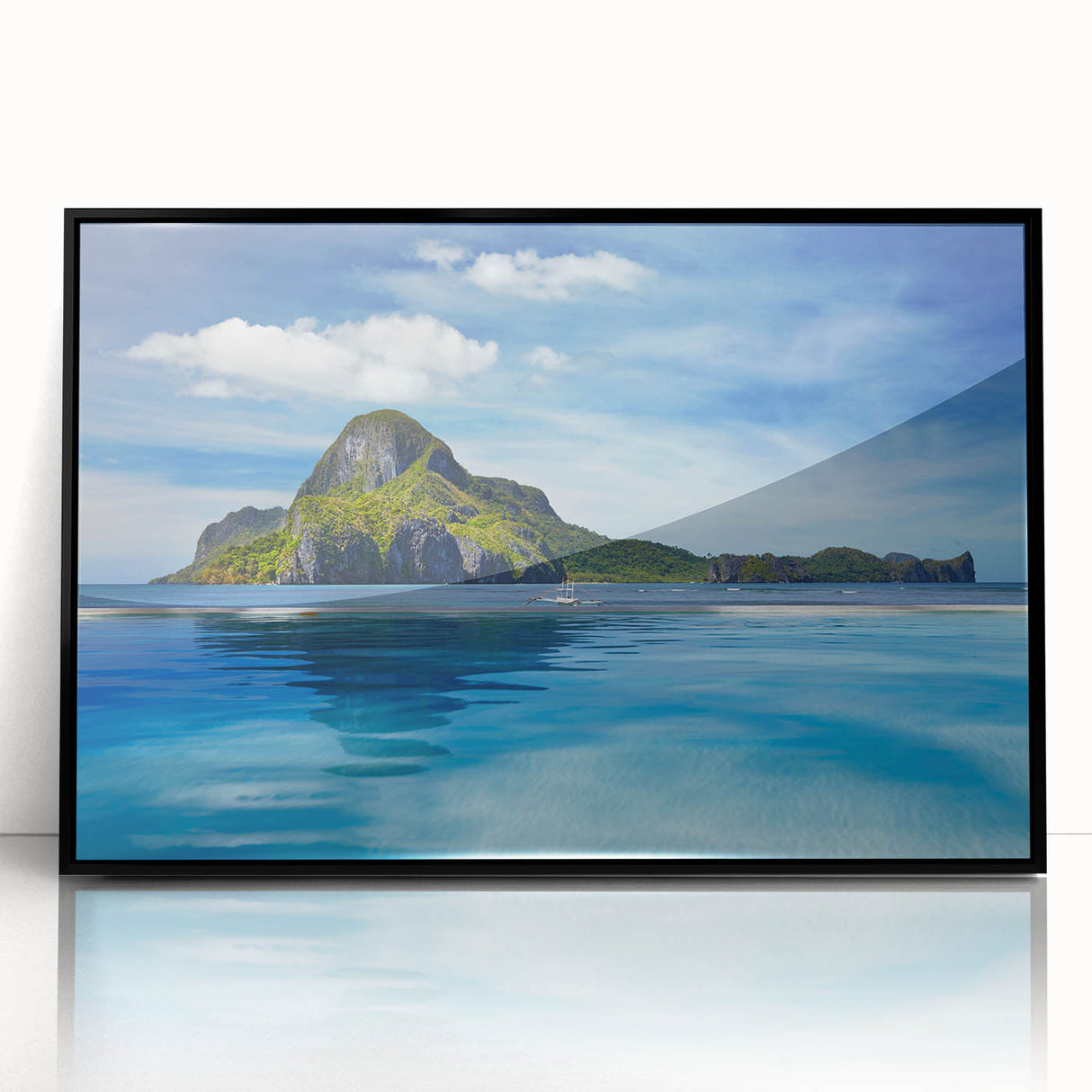 Large abstract wall art featuring a stylized Philippine landscape in muted earth tones on a framed acrylic print.