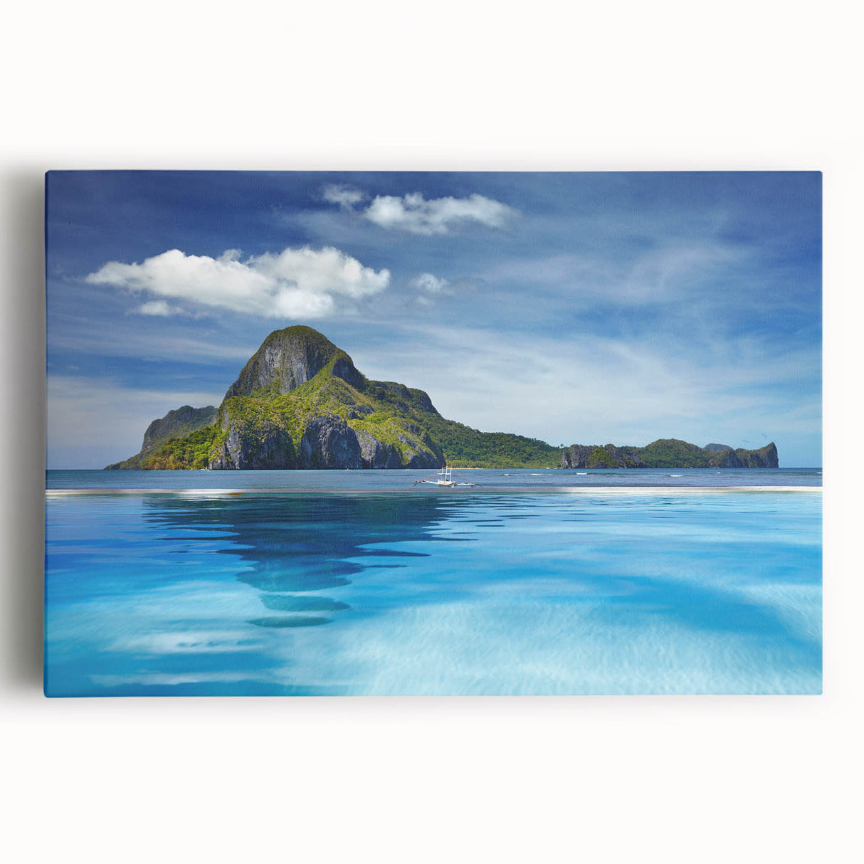 Black and white stretched canvas depicting a serene Philippine landscape, ideal for kitchen wall art.