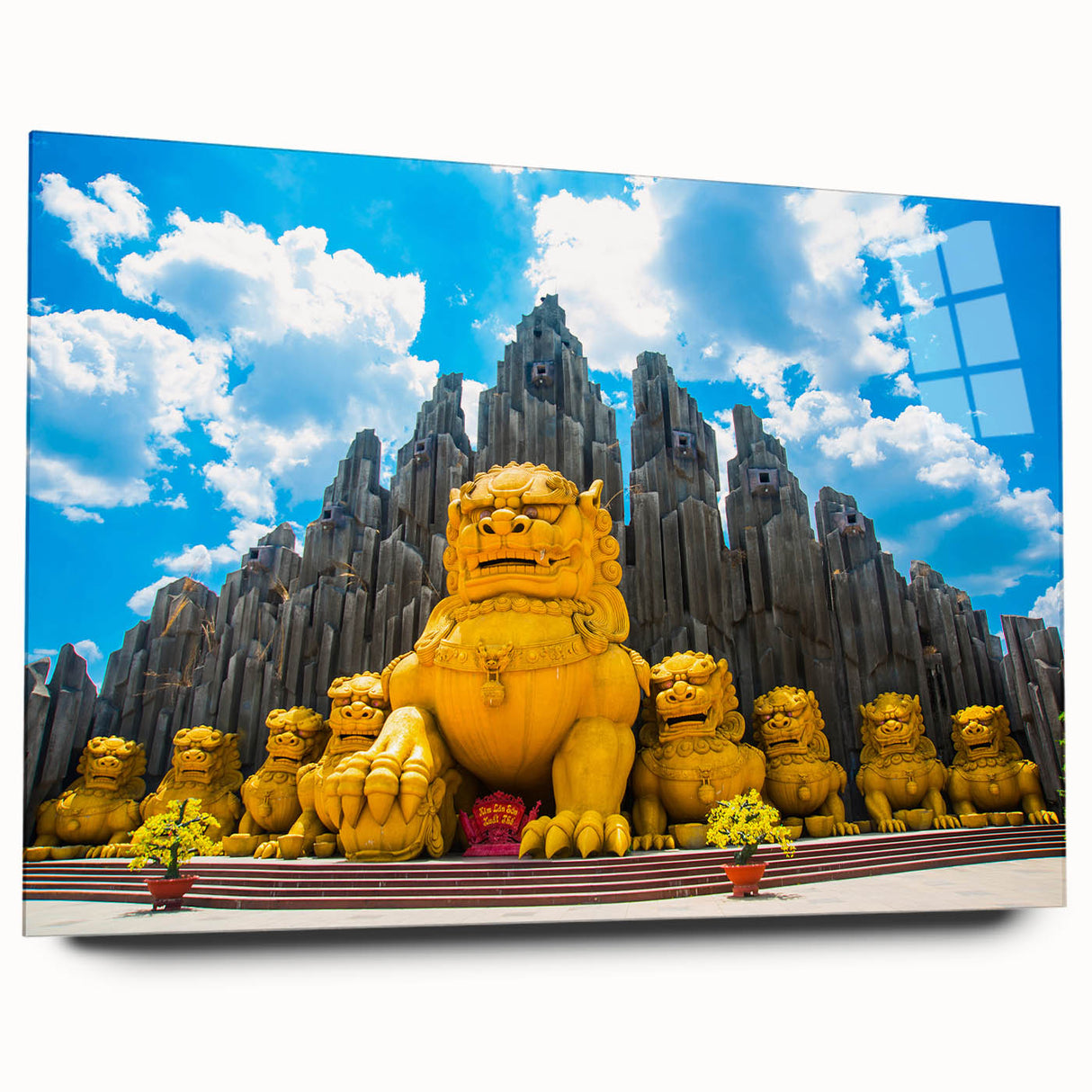 Large abstract wall art of a Vietnamese landscape in muted earth tones on acrylic glass.