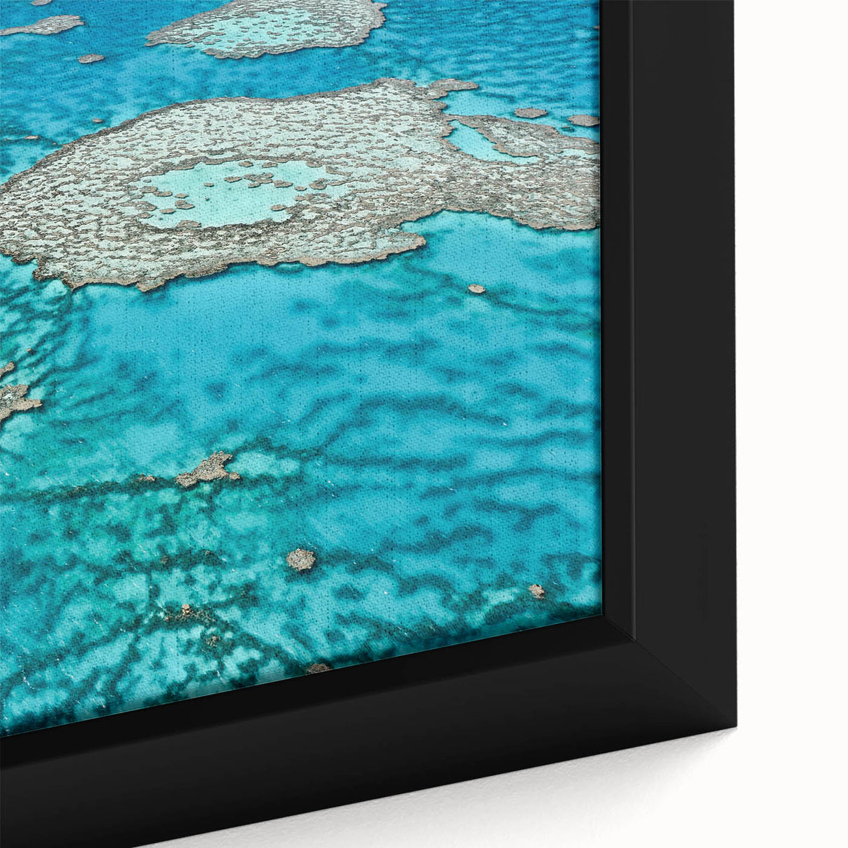 Extra large framed canvas featuring a textured depiction of the Great Barrier Reef in vibrant colors.