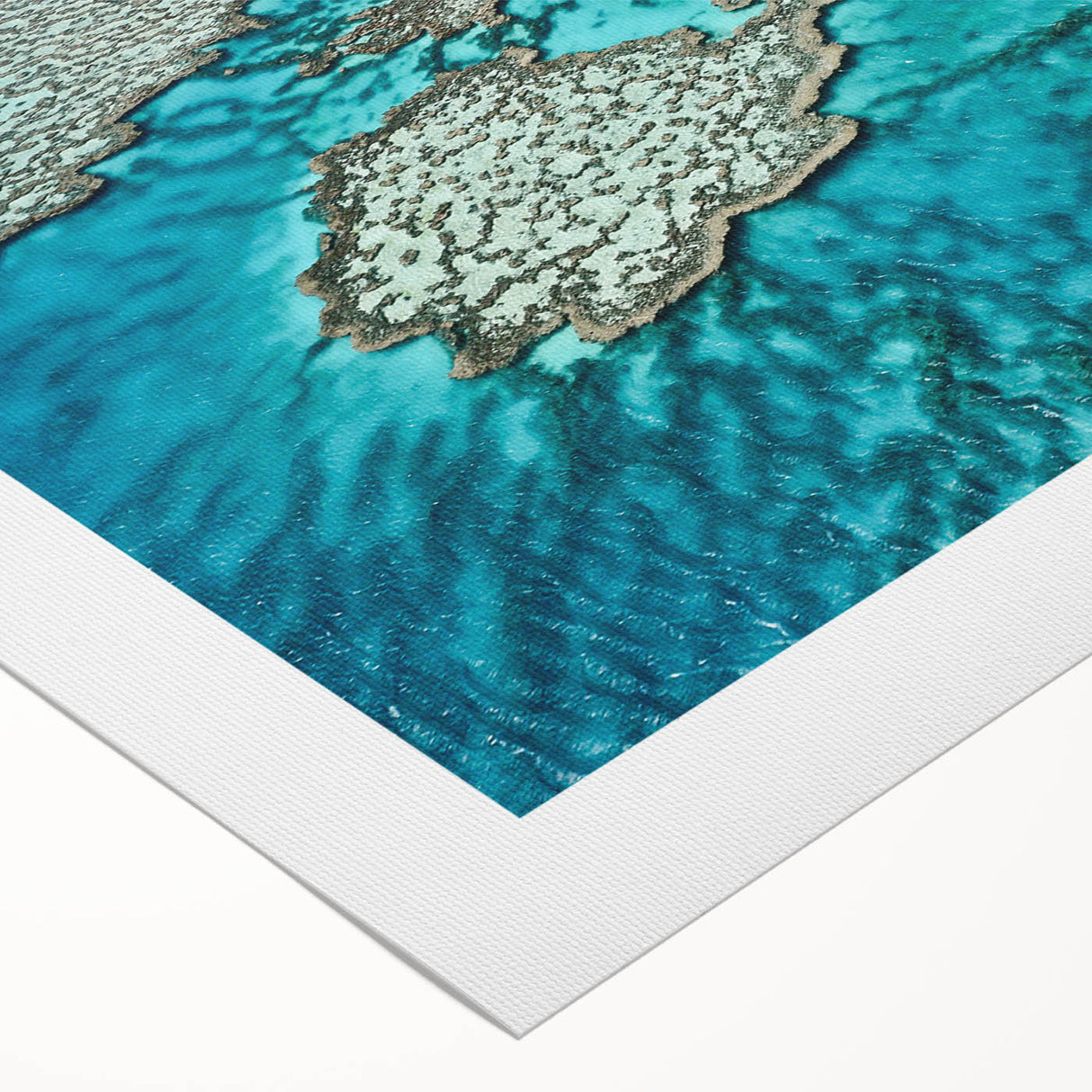 Art deco poster of the Great Barrier Reef in pastel blue and green tones on rolled canvas, suitable for dining room decor.