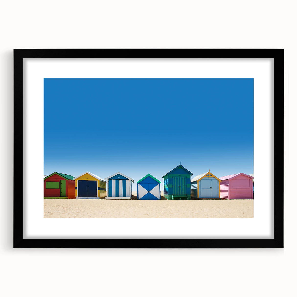 Abstract art print of Melbourne scenery in vibrant colors on a large textured canvas, framed in black.