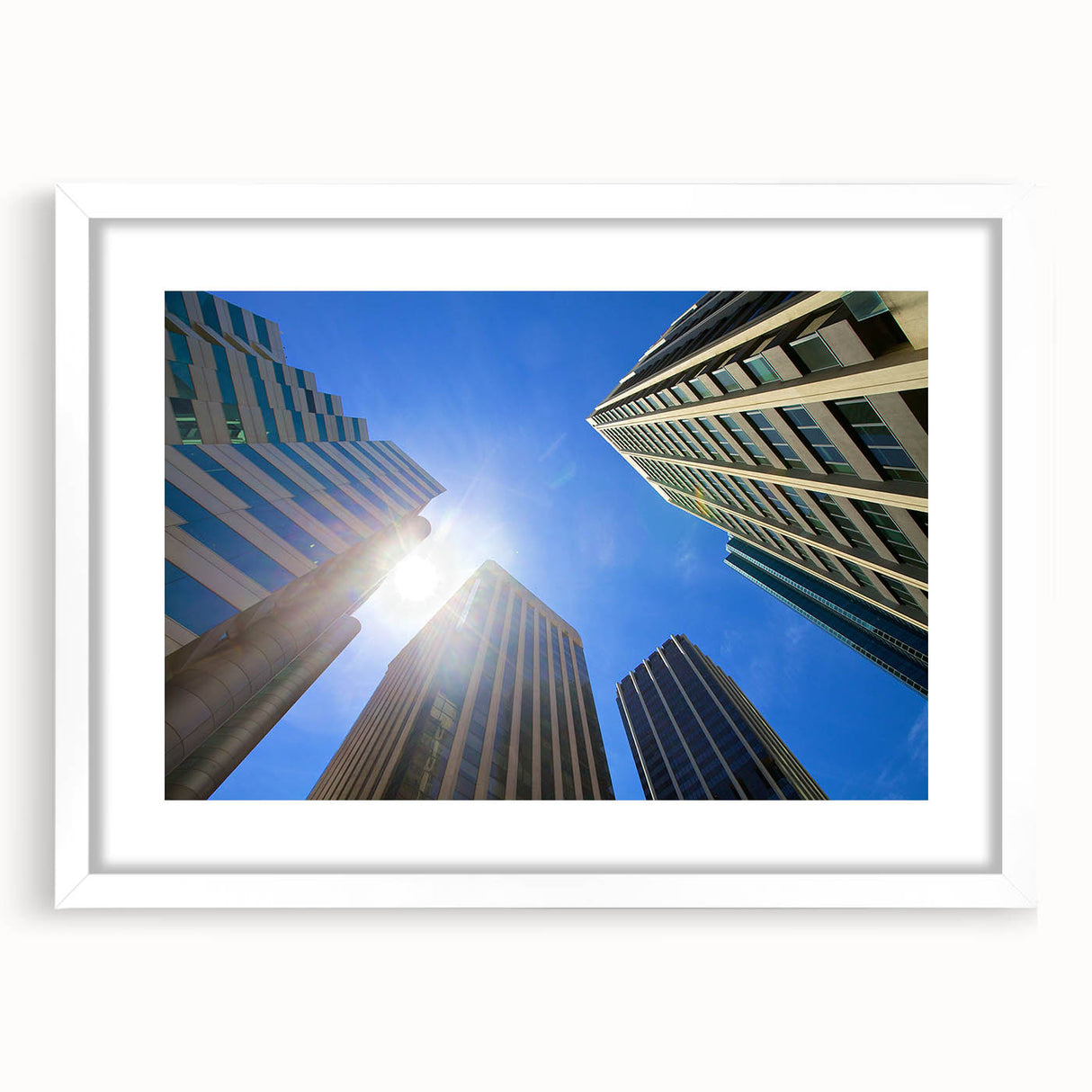 Extra large abstract art print featuring textured scenery of Perth in muted earth tones, framed in white.