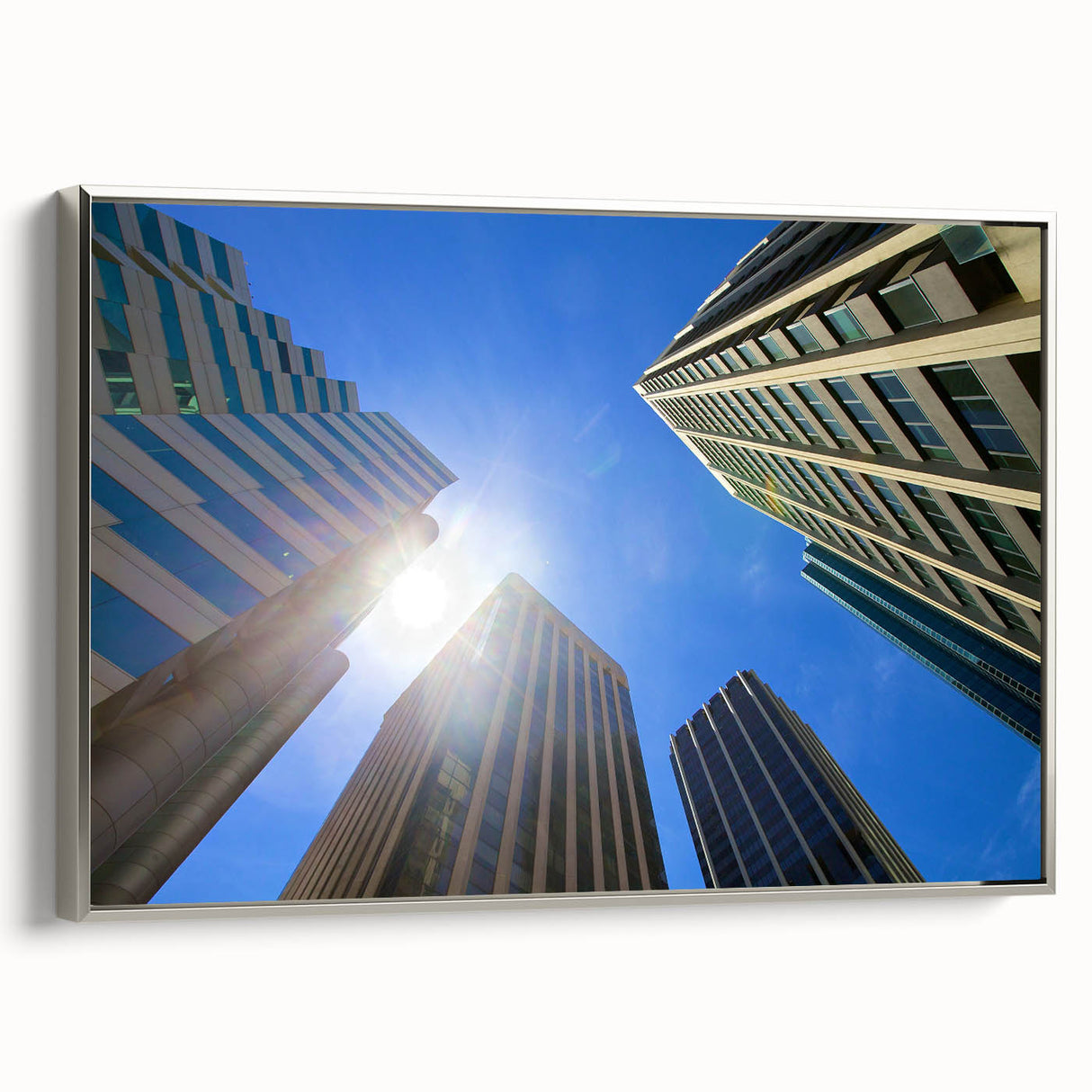 Vintage poster art of Perth skyline in vibrant colors on a large framed canvas, suitable for living room decor.