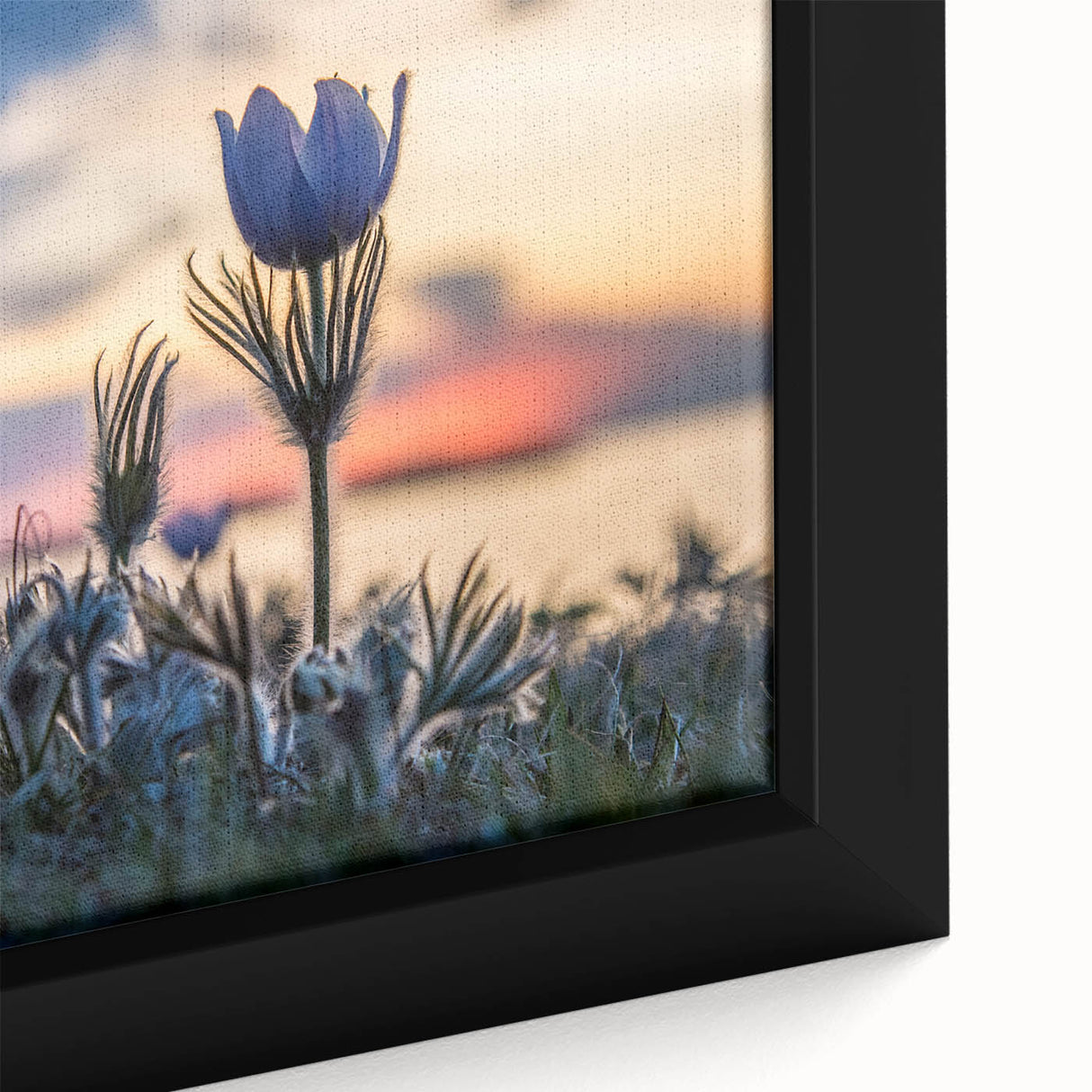 Extra large framed canvas of a textured Manitoba scenery in black with vibrant colorful accents, ideal for living room decor.