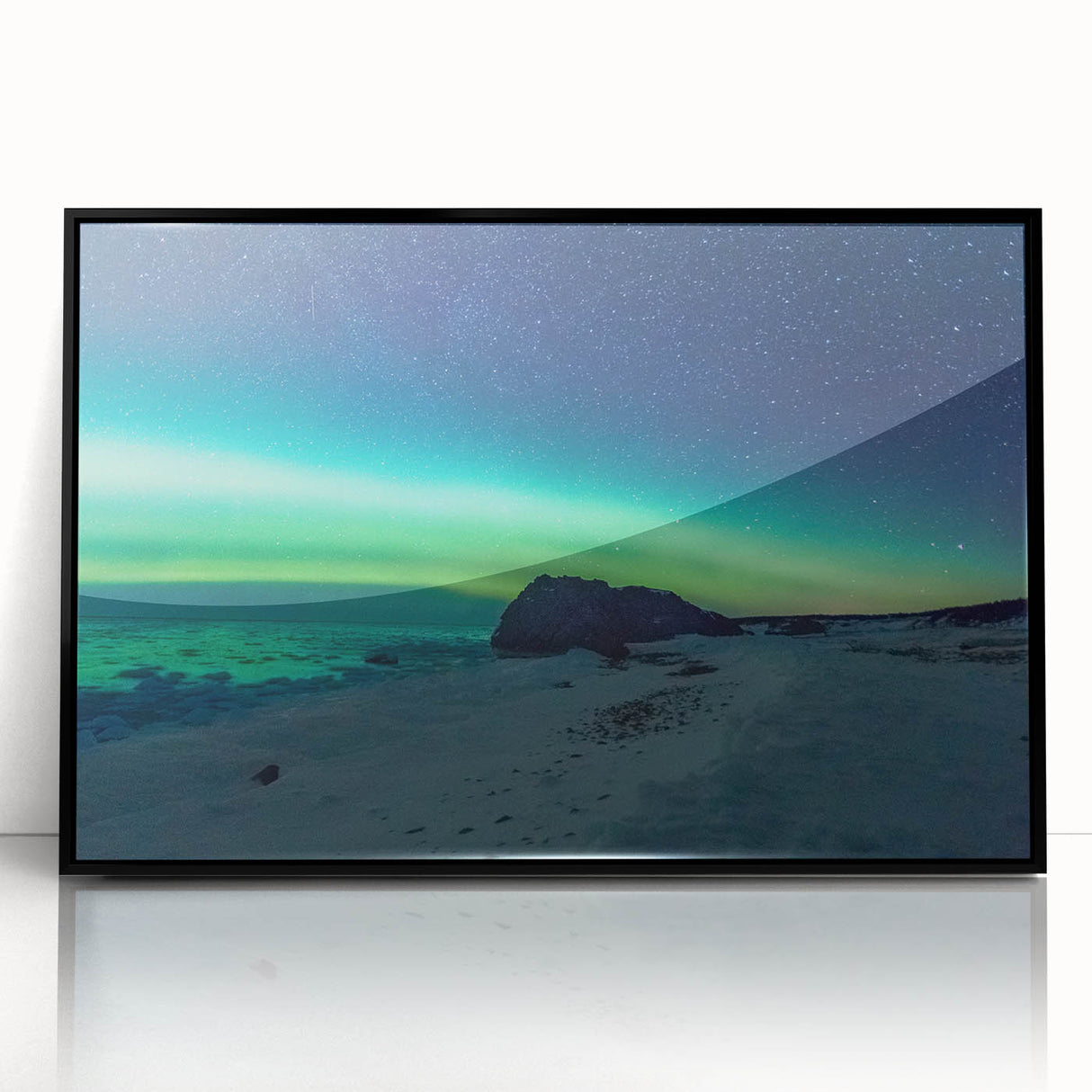 Large abstract wall art depicting a Newfoundland scenery in muted earth tones on a framed acrylic.