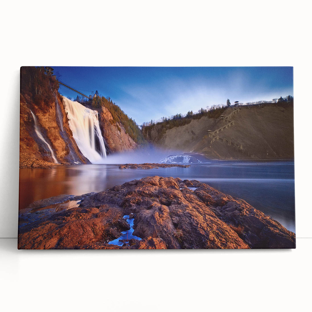 Black and white stretched canvas of Quebec scenery, ideal for kitchen wall art or bedroom ambiance.