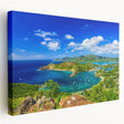 Caribbean beach scene on large stretched canvas, featuring vibrant blue and turquoise waters, ideal for kitchen wall art.