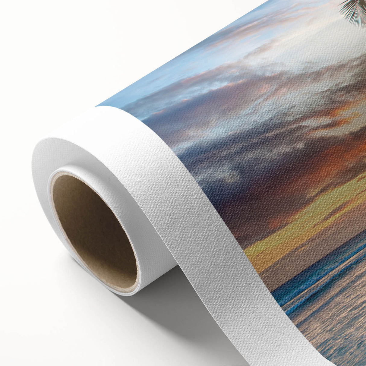 Art Deco poster of a Caribbean beach scene in soft pastel colors on rolled canvas, ideal for nursery wall art.