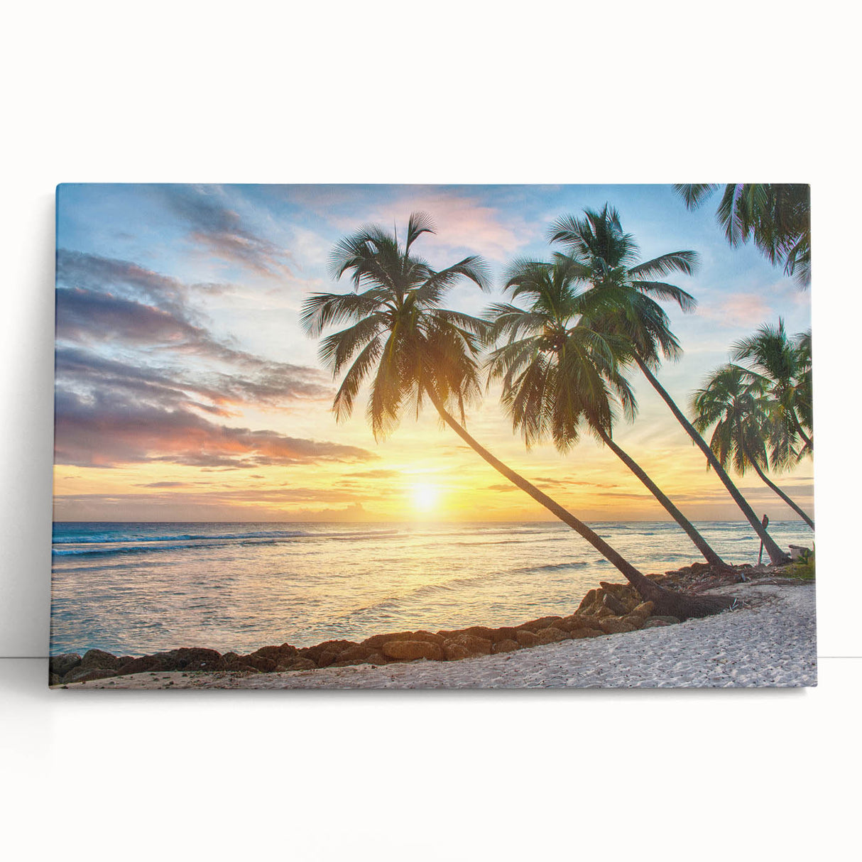 Black and white photograph of Caribbean scenery on stretched canvas, suitable for kitchen wall art.