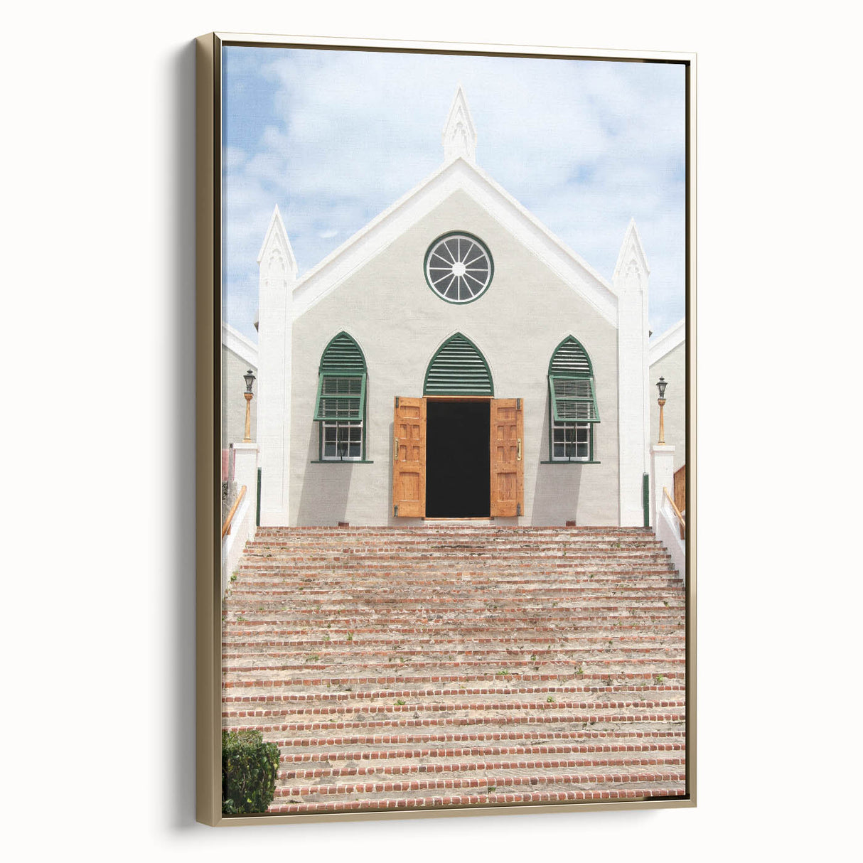 Framed canvas featuring a vintage-style Bermuda landscape in muted gold and black tones, ideal for bedroom wall art.