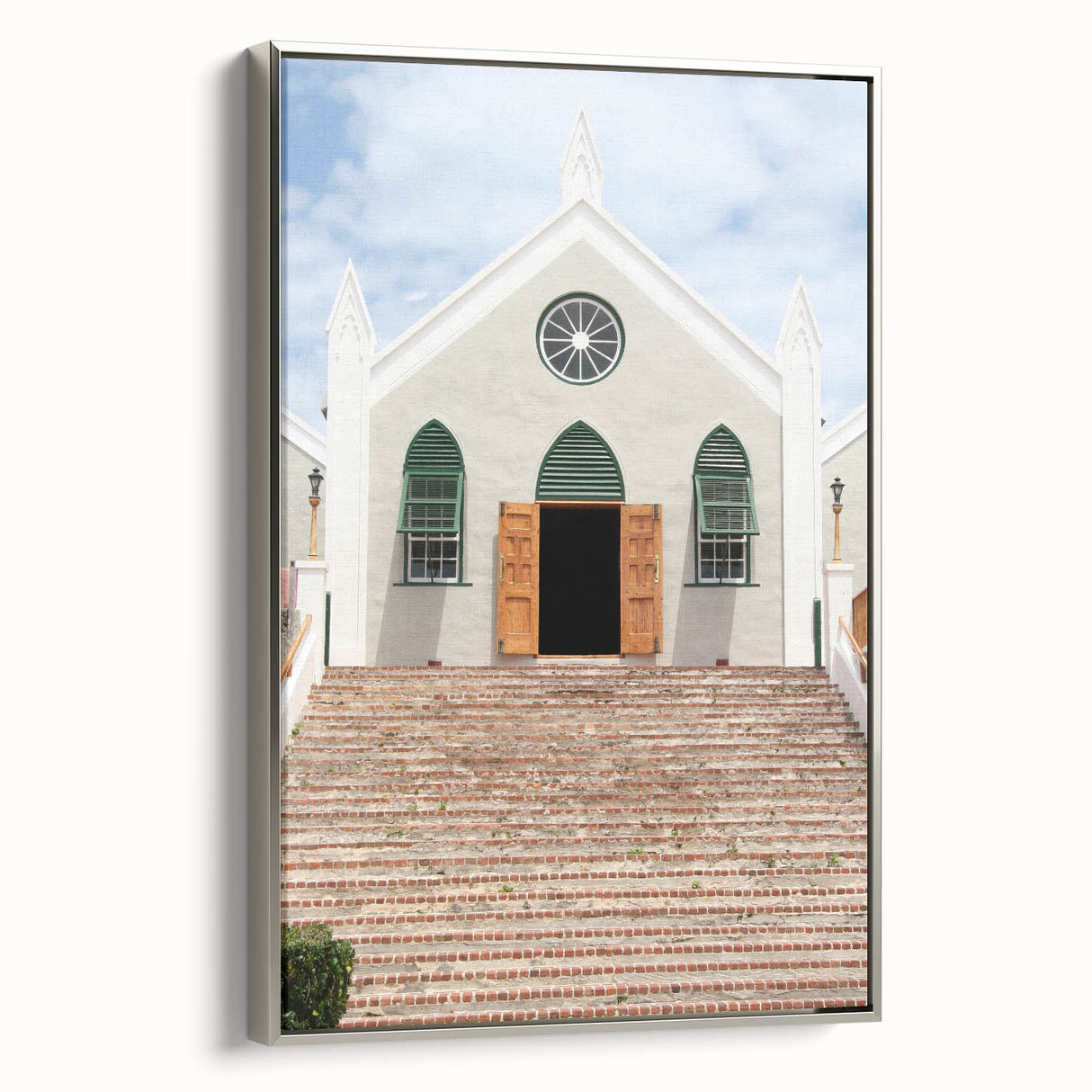 Framed canvas landscape art painting of a colorful Caribbean shoreline, ideal for adding a serene touch to any living space.