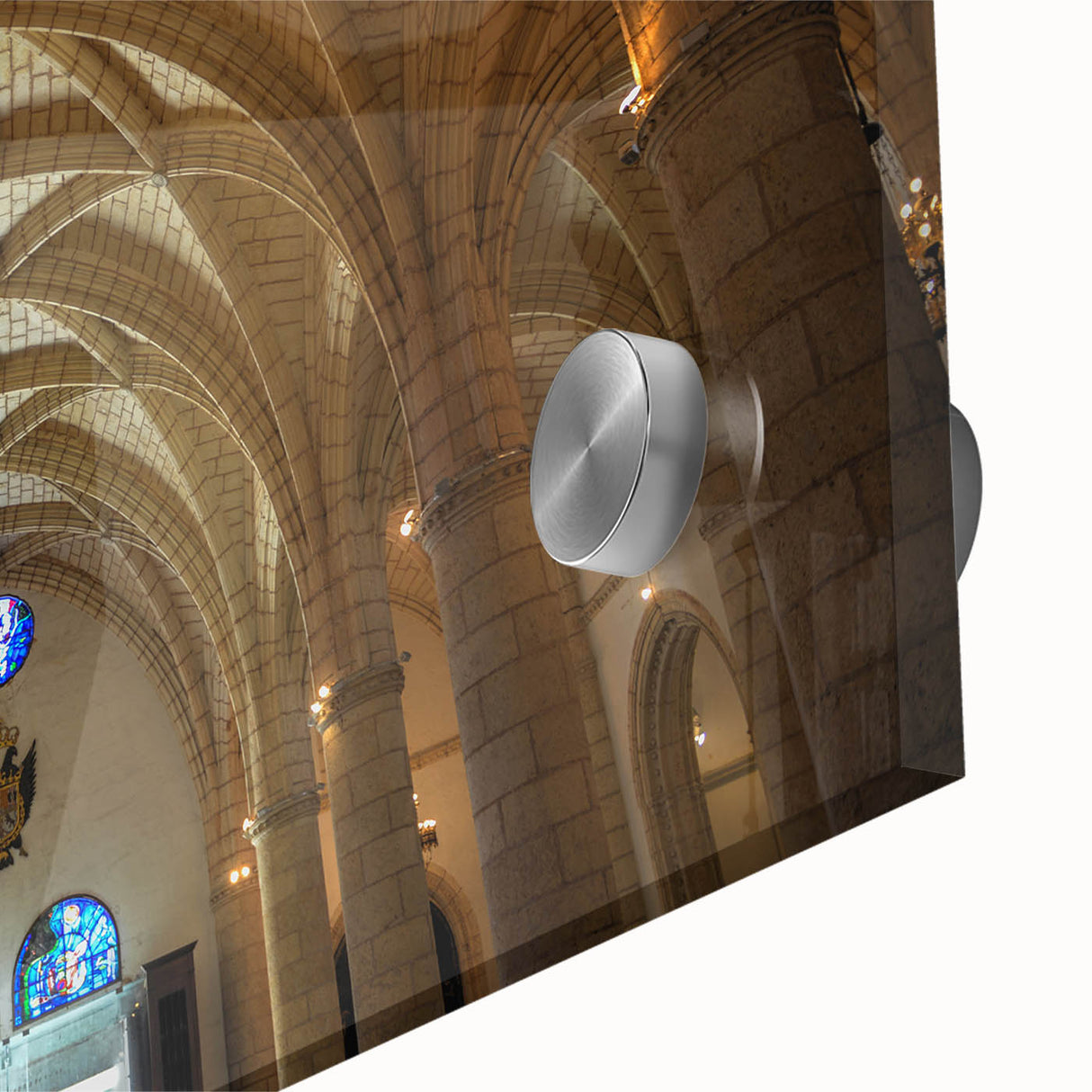 Large abstract Caribbean scenery in vibrant blue and green tones on acrylic glass, ideal for dining room art.