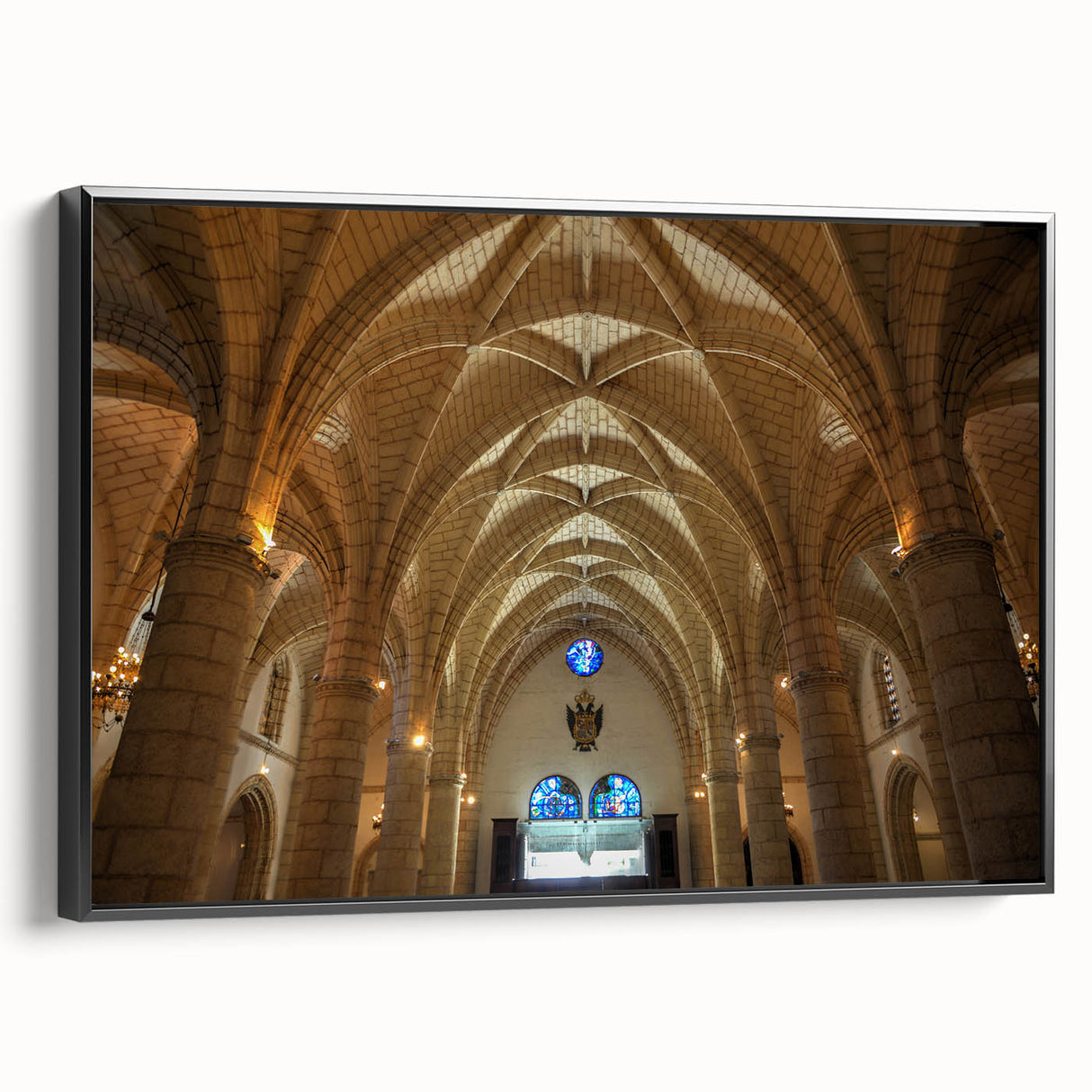 Black and white framed canvas depicting a vintage Caribbean landscape, ideal for bedroom wall decor.