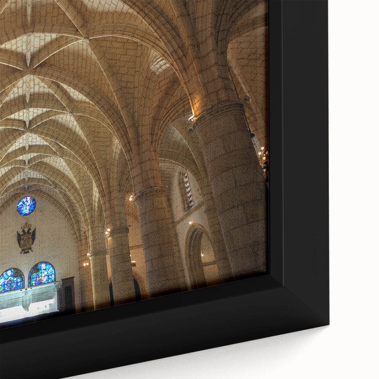 Extra large framed canvas of a textured Caribbean scenery in vibrant colors, ideal for living room decor.