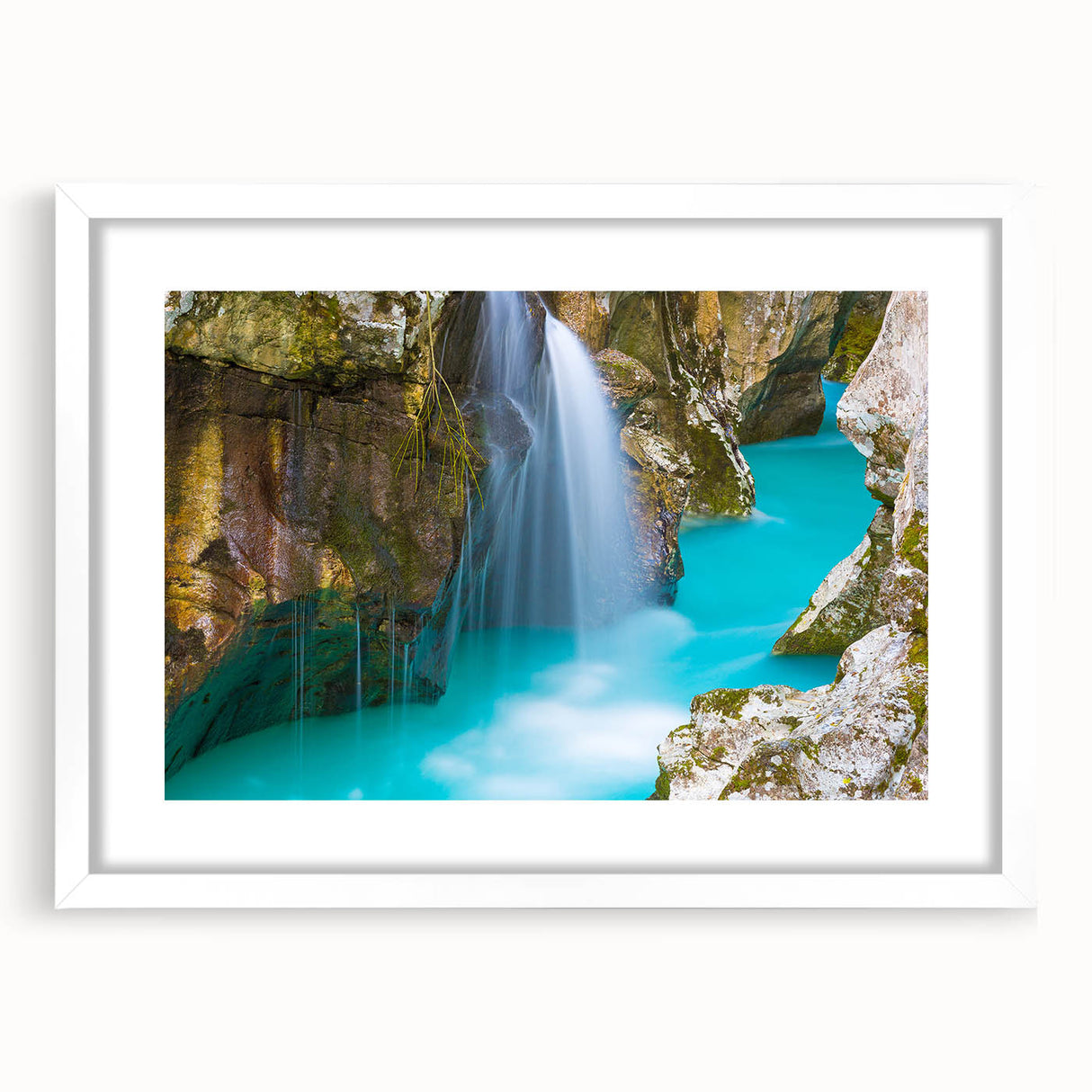 Extra large abstract art print of a European scenery in Slovenia, featuring textured brush strokes in earthy tones.