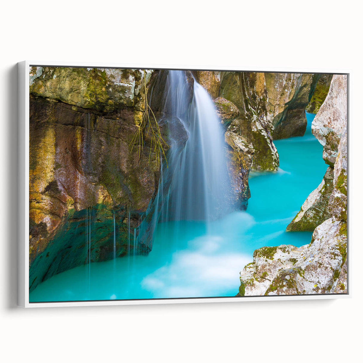 Framed canvas depicting a vintage-style Slovenian landscape in muted earth tones, ideal for bedroom wall art.