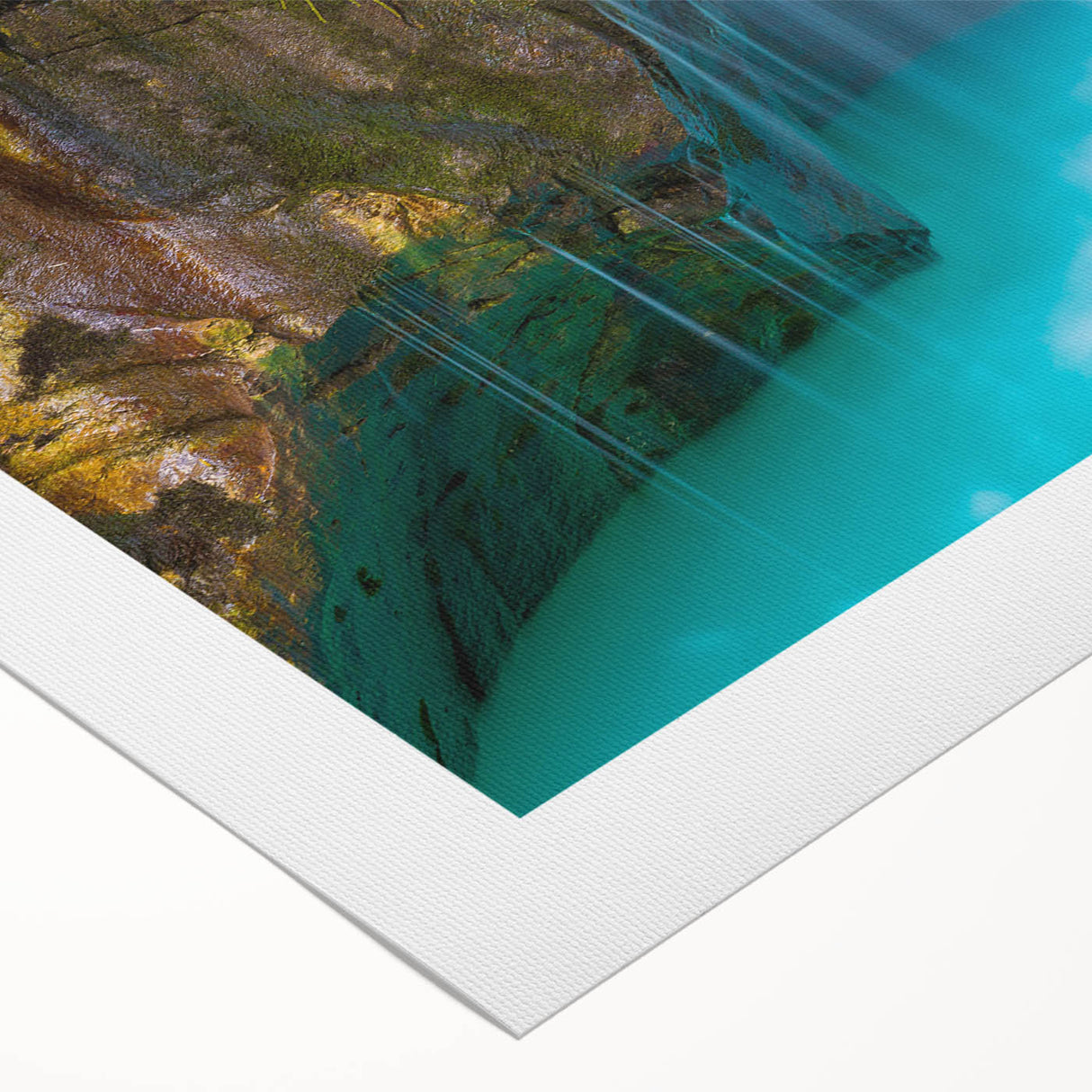 Art deco poster of Slovenia scenery in muted green and blue tones, rolled canvas, suitable for dining room wall art.