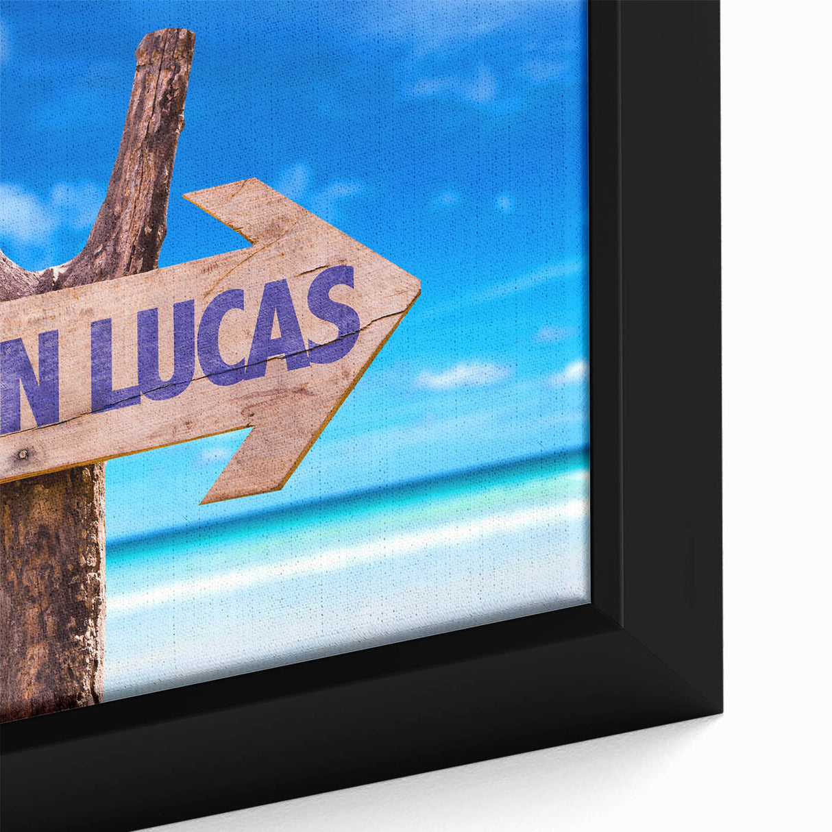 Extra large framed canvas of Cabo San Lucas scenery in black with colorful, textured brushstrokes.