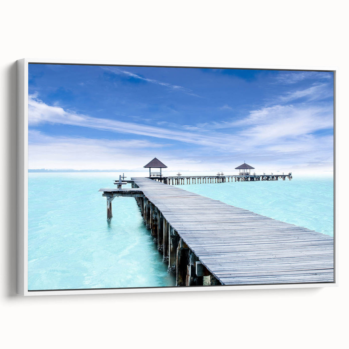 Vintage poster art of Cancun scenery on framed canvas with colorful graphics, ideal for living room decor.