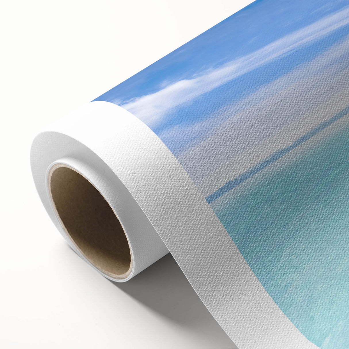 Art deco poster of Cancun scenery in pastel shades on rolled canvas, suitable for nursery wall art or dining room.