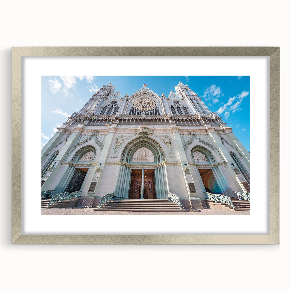 Textured art print of abstract Guanajuato scenery in silver frame, using a palette of earth tones, ideal for bedroom decor.