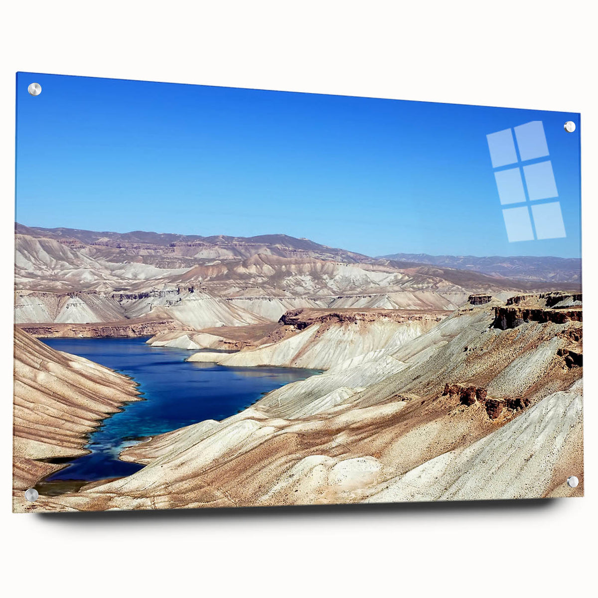 Acrylic print of an abstract Middle Eastern landscape in earthy tones, ideal for dining room art.