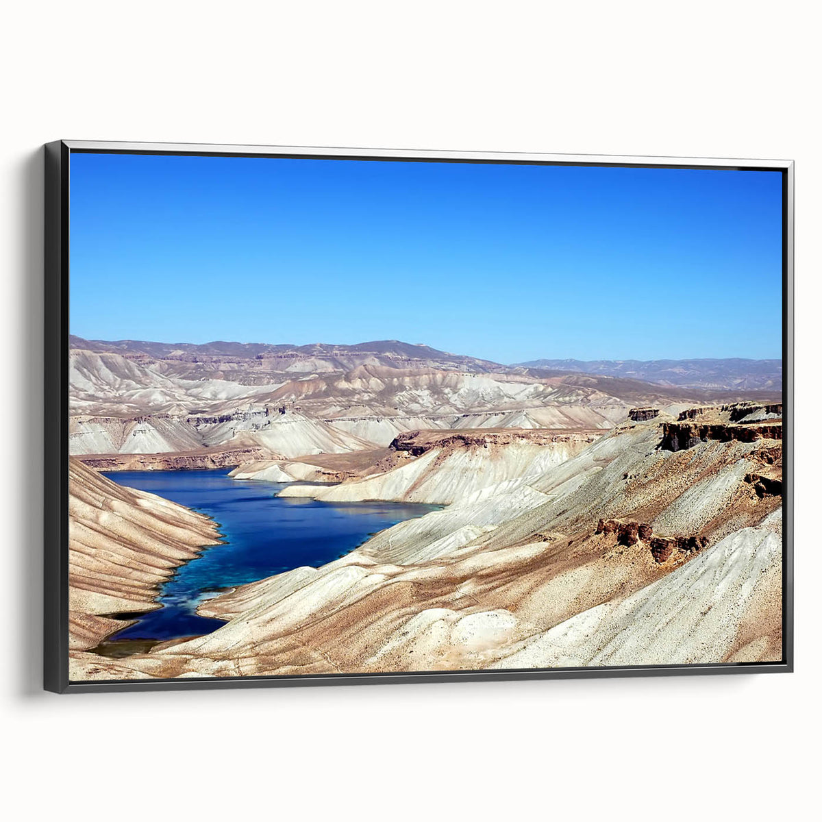 Black and white framed canvas of an Afghan landscape, featuring vintage poster art style, ideal for bedroom wall decor.