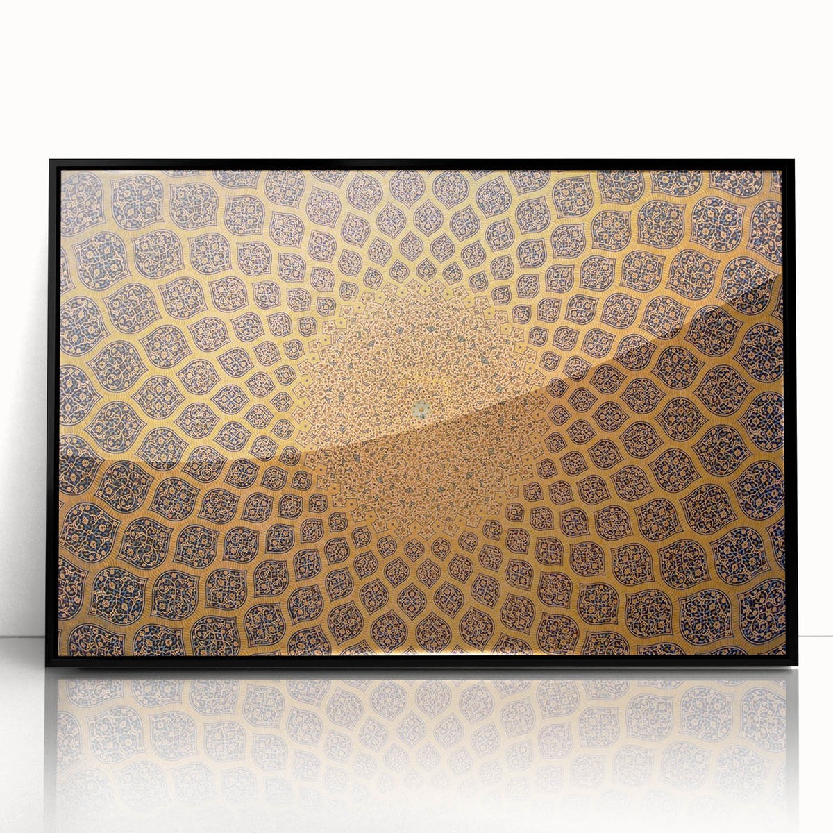 Large abstract wall art depicting a Middle Eastern scenery in muted earth tones on a framed acrylic.