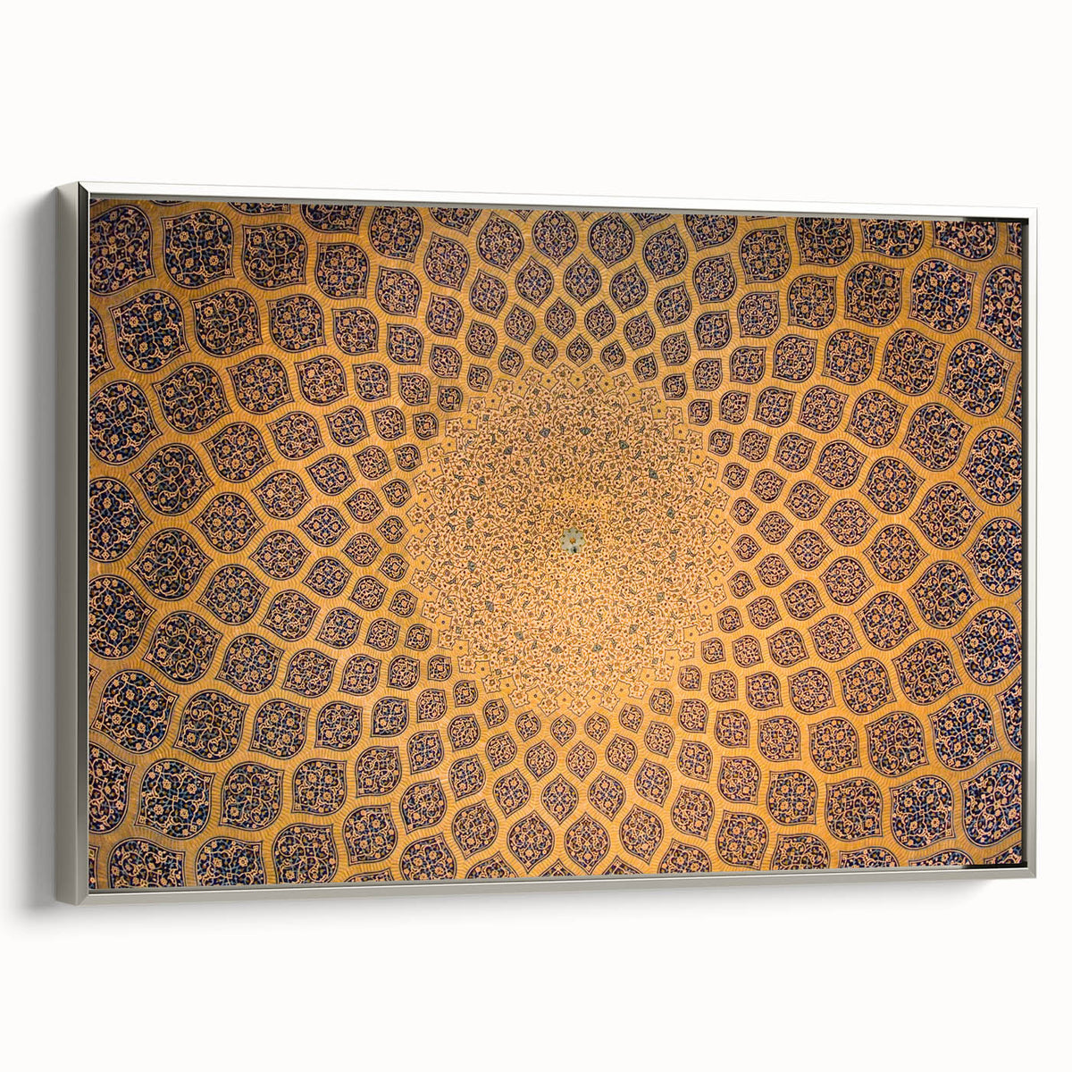 Landscape art painting featuring a Middle Eastern scenery on framed canvas, with a palette of silver and black tones.