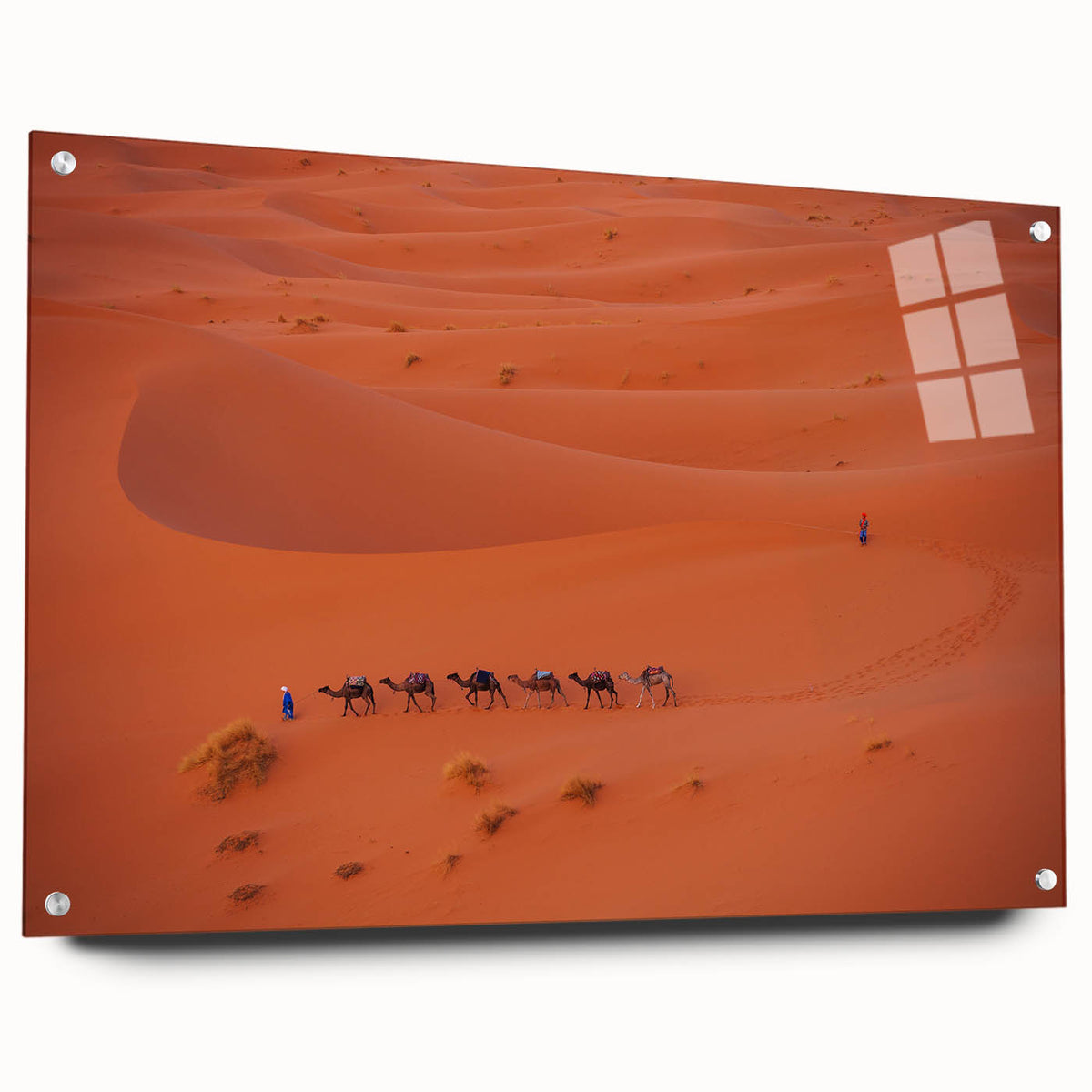 Acrylic print of a Middle Eastern landscape with earth tones, ideal for dining room art.