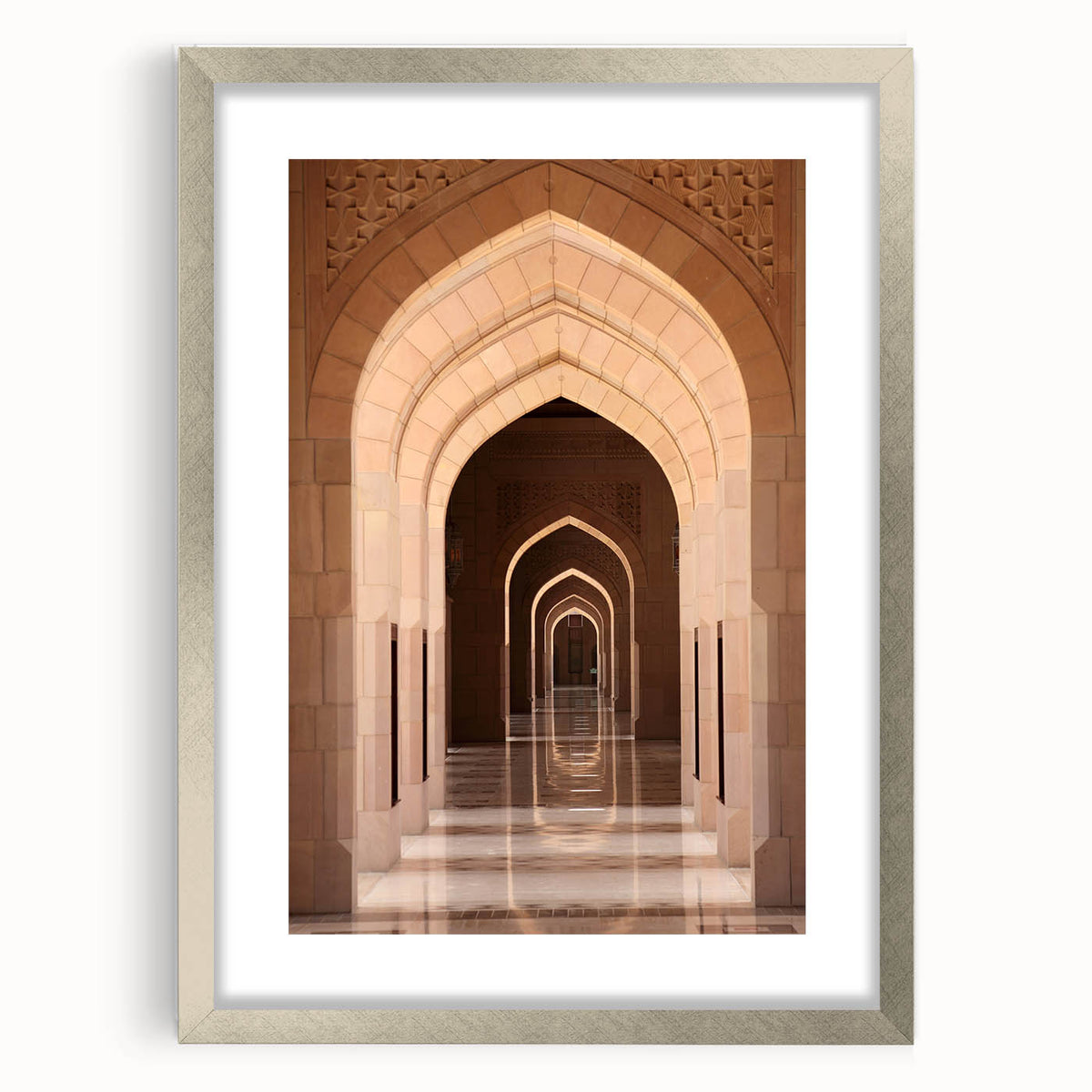 Textured abstract art print depicting Middle Eastern scenery in muted earth tones on a framed canvas, ideal for bedroom art.