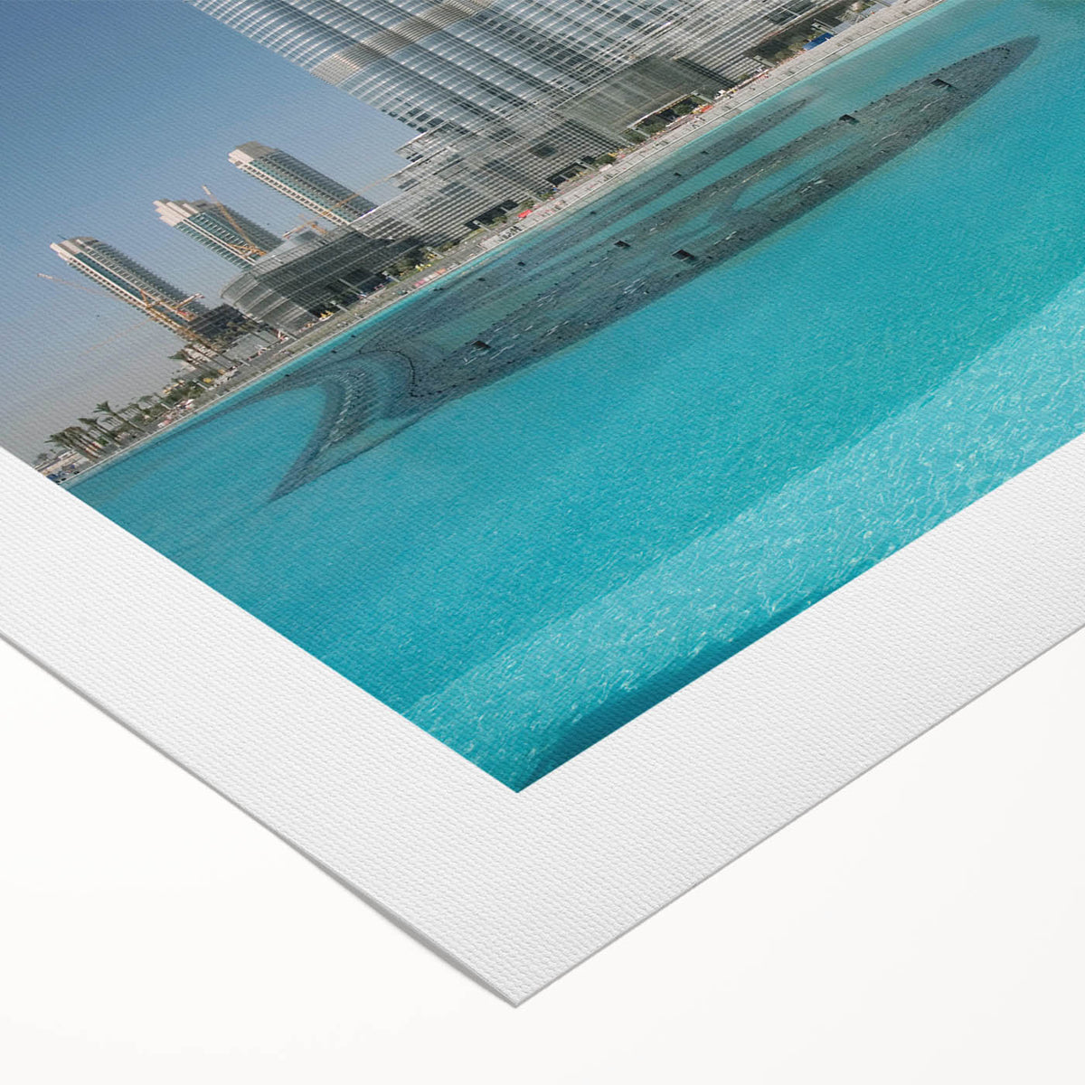 Art deco poster of the Burj Khalifa in muted metallic tones on a rolled canvas, suitable for dining room decor.
