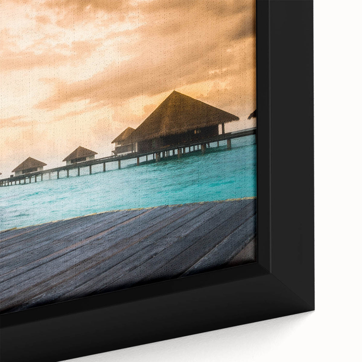 Black wall art featuring a textured depiction of French Polynesia's Bora Bora with vibrant colors on a framed canvas.