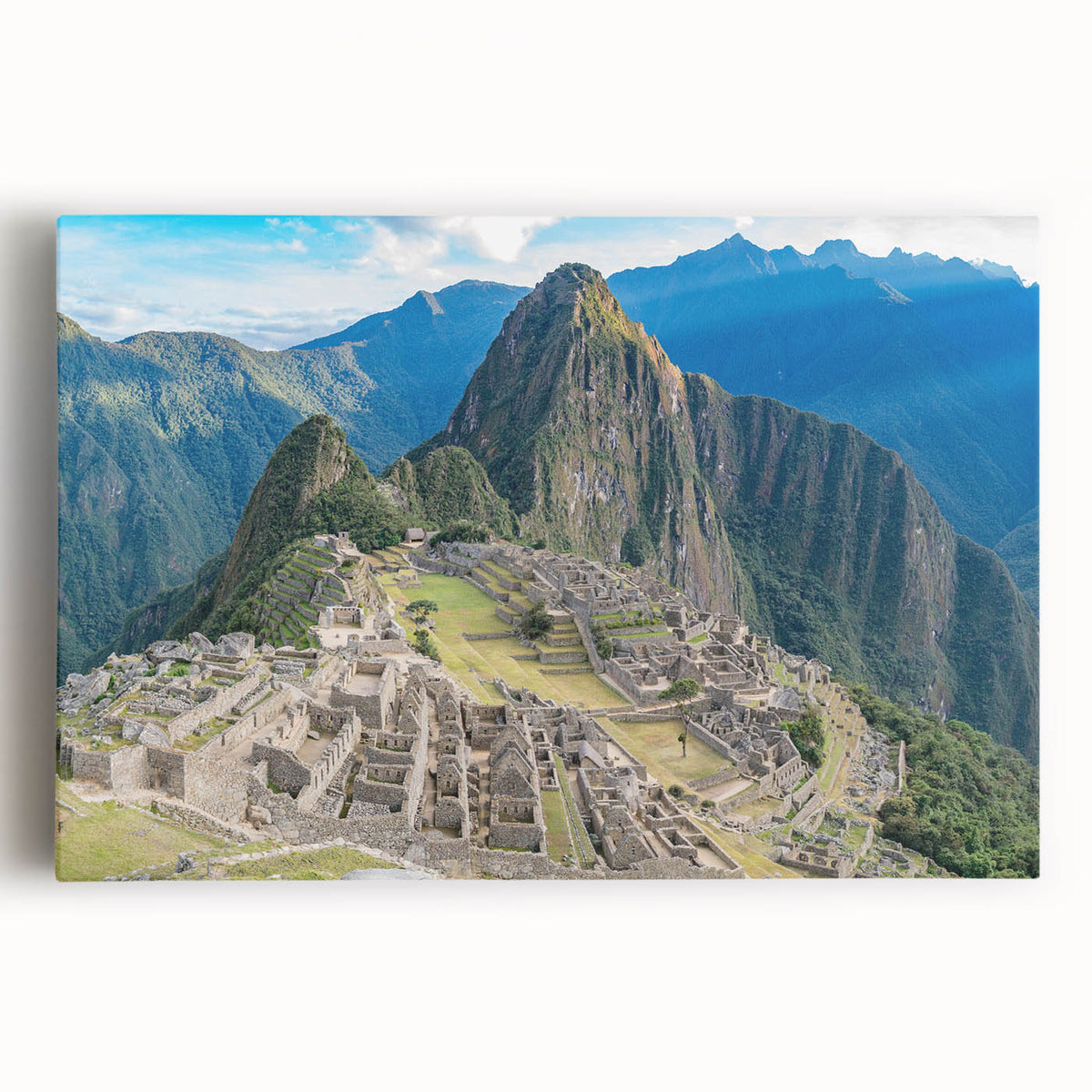 Black and white stretched canvas of Machu Picchu, ideal for kitchen wall art.
