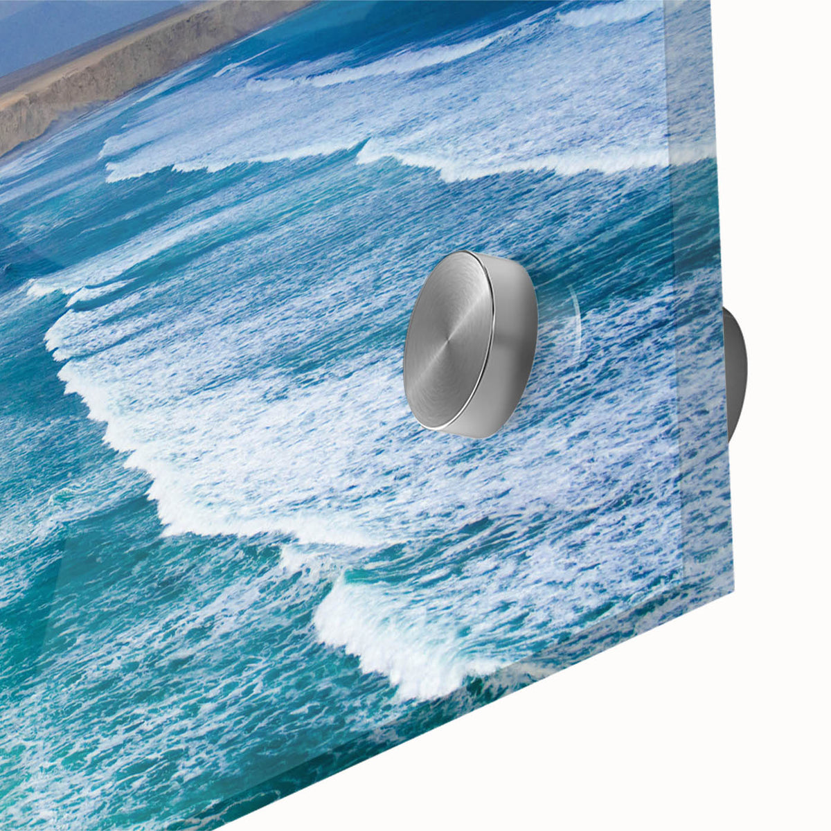 Large abstract depiction of a South American landscape in mid-century modernist style on acrylic glass.