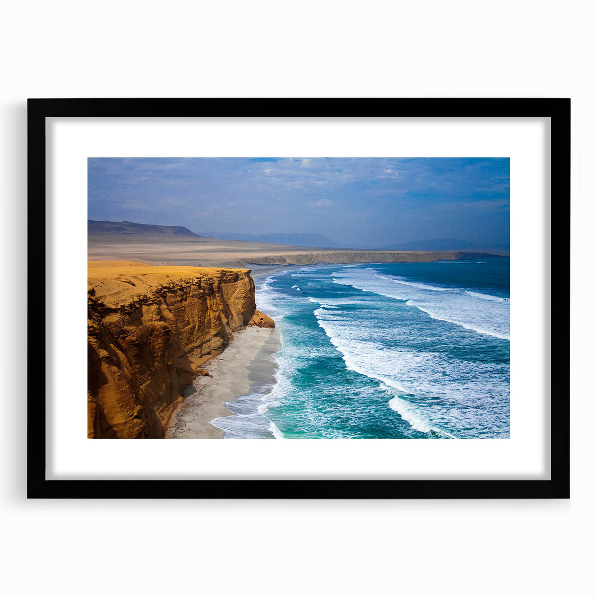 Extra large abstract art print of a colorful, textured Peruvian landscape on a framed canvas, ideal for living room decor.