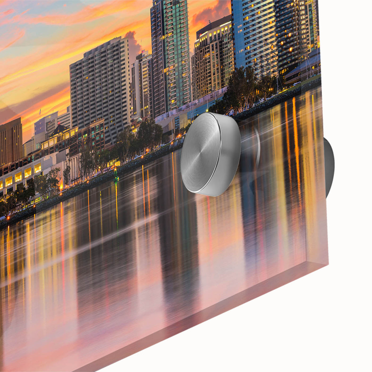 Large abstract wall art depicting the Coronado, California scenery in mid-century modernist style on acrylic glass.